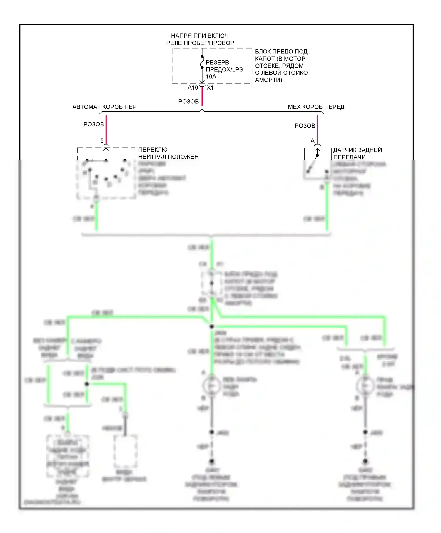 HHR Chevrolet I (2005-2011): Электросхема фонарей заднего хода 