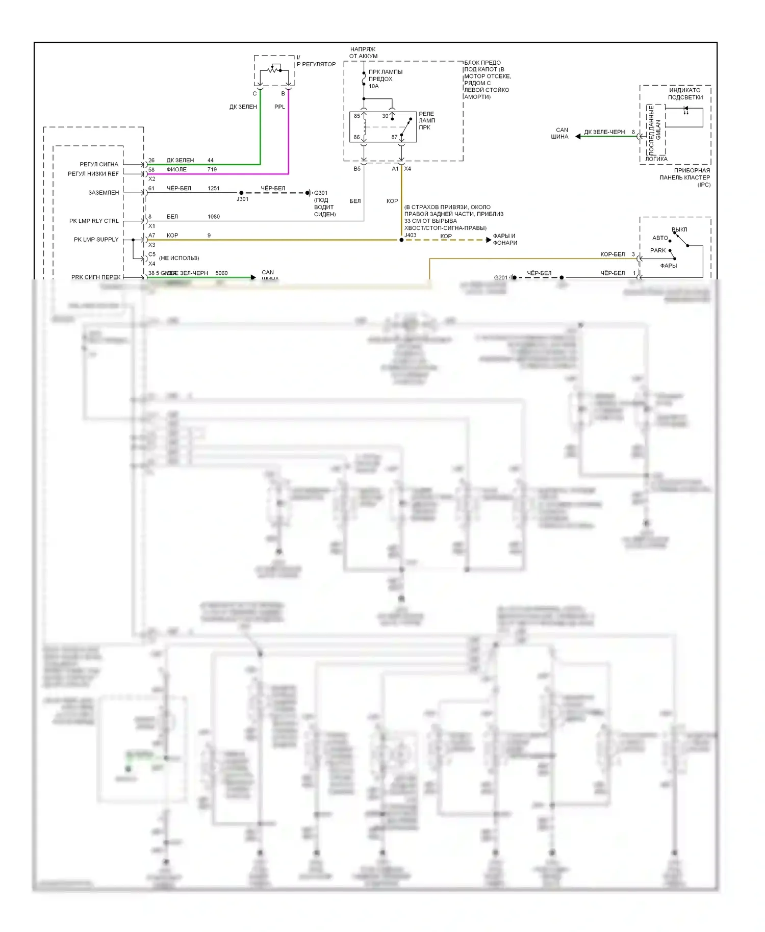 HHR Chevrolet I (2005-2011): Электросхема подсветки приборной панели 
