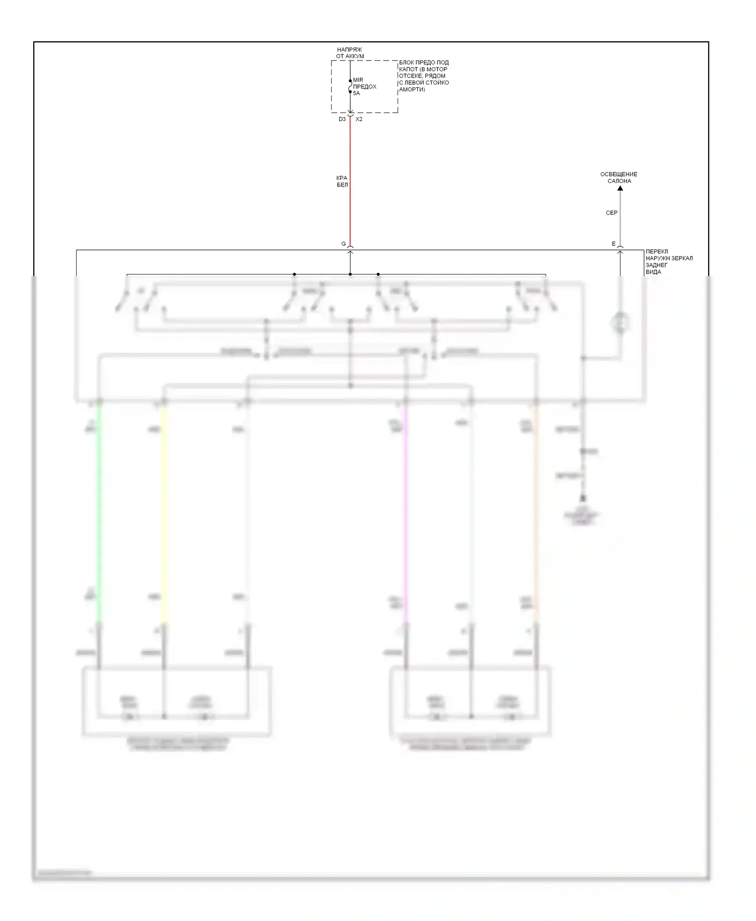 HHR Chevrolet I (2005-2011): Электросхема управления зеркалами заднего вида 