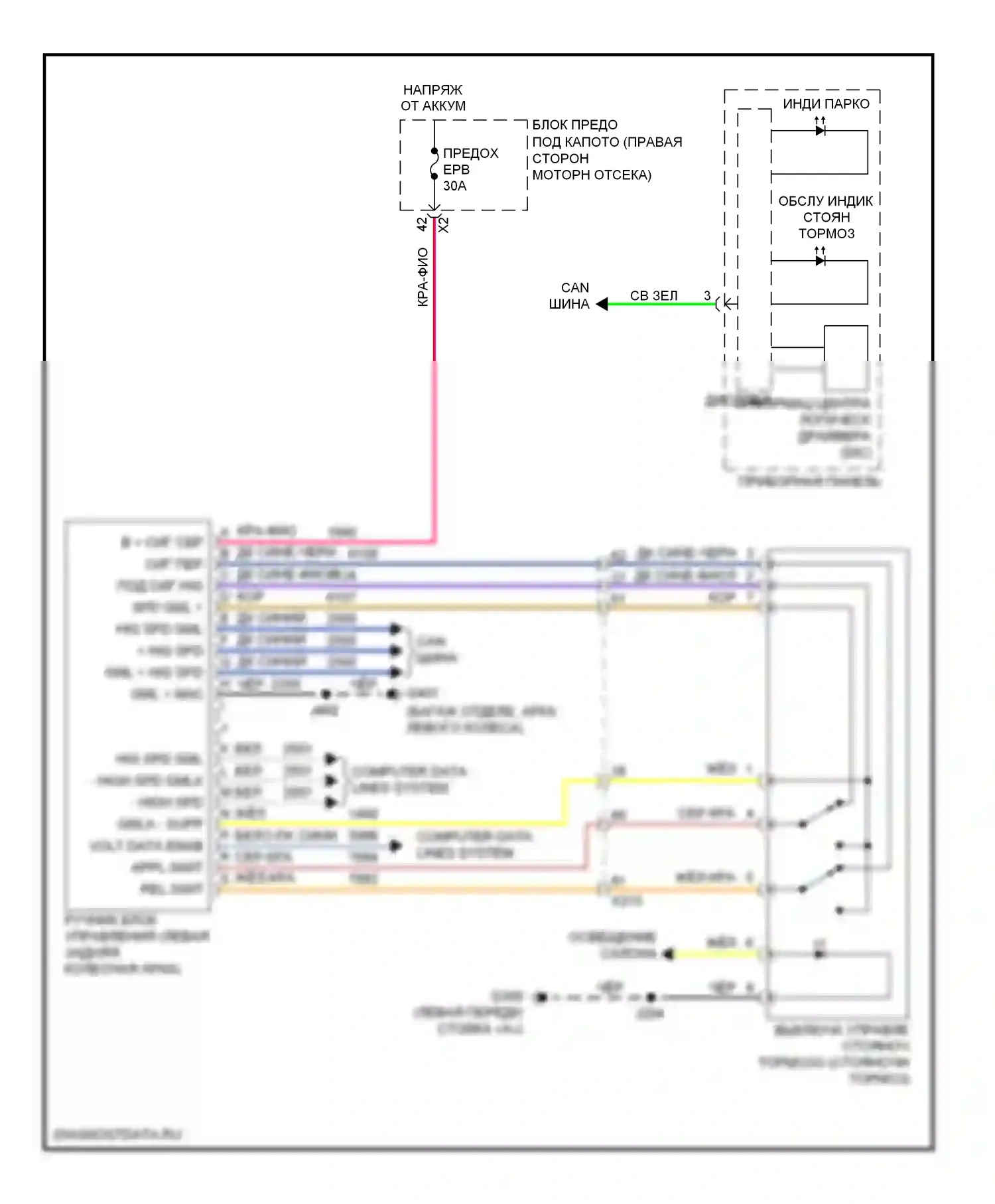 Impala Chevrolet IX (2006-2016): Электросхема системы стояночного тормоза 