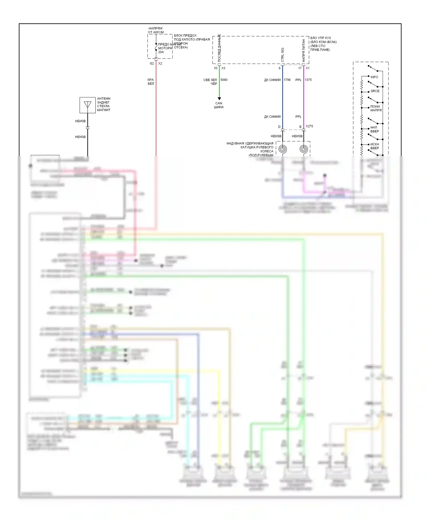 Impala Chevrolet IX (2006-2016): Электросхема магнитолы, без усилителя 