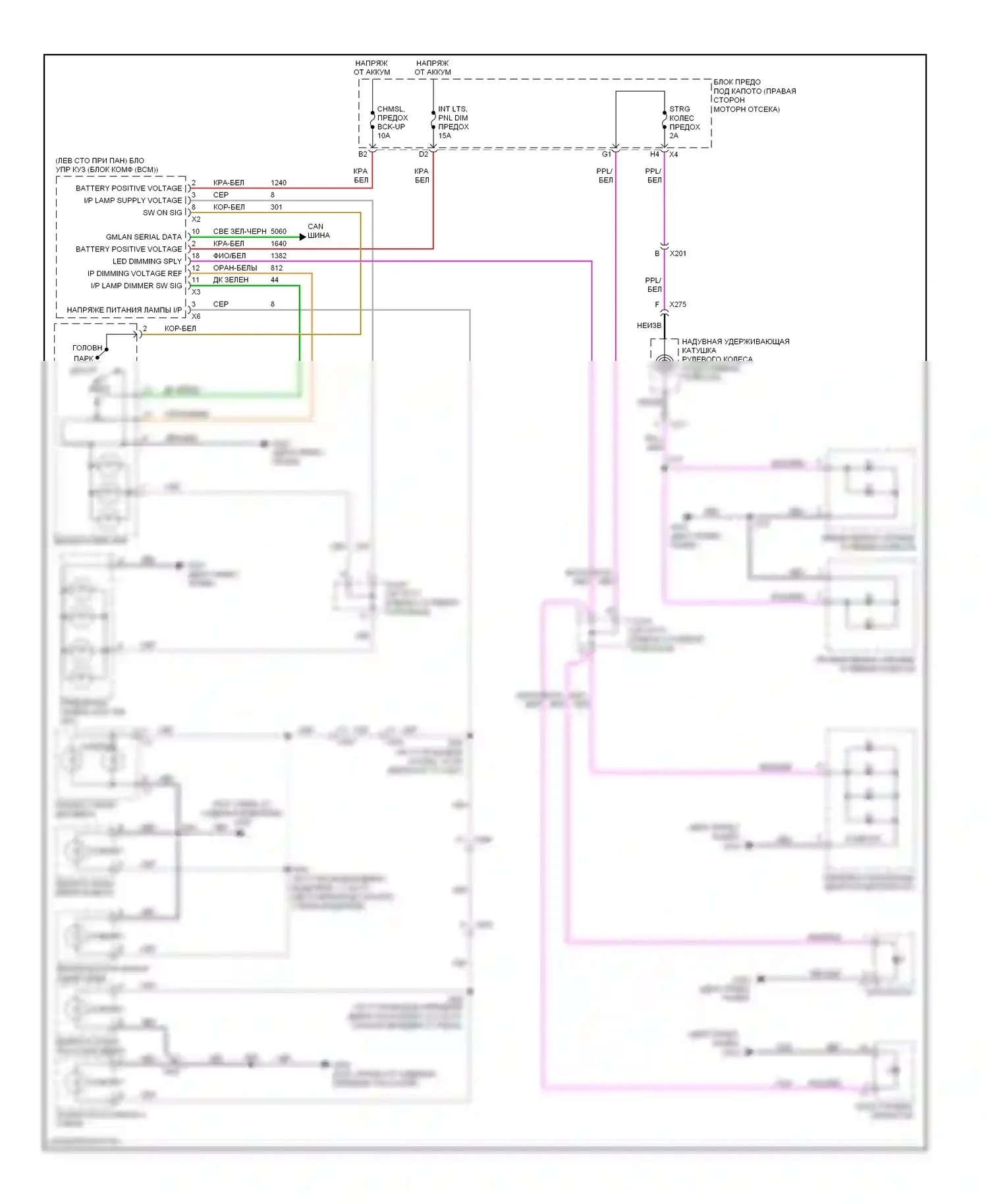 Impala Chevrolet IX (2006-2016): Электросхема подсветки приборной панели 