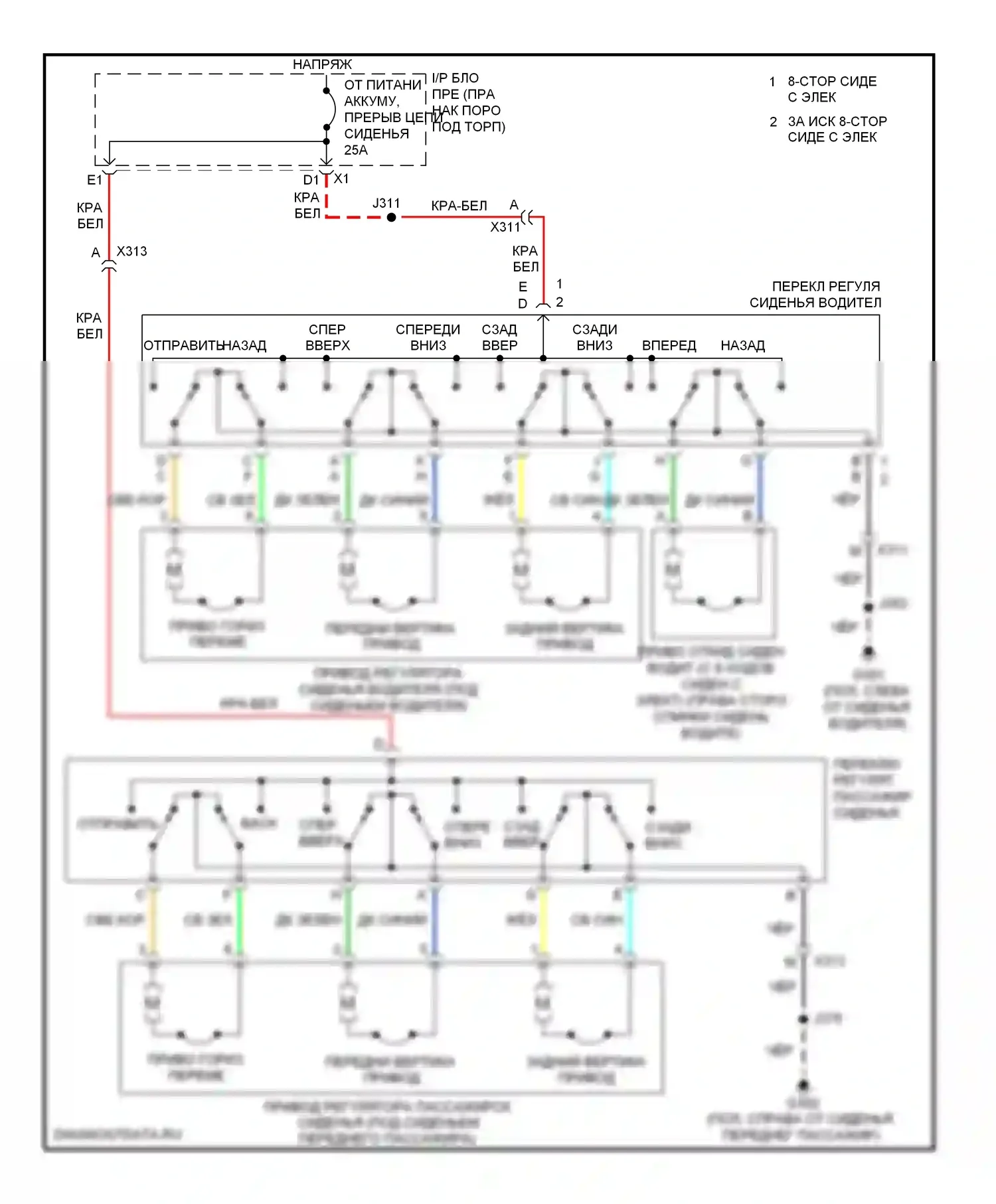 Impala Chevrolet IX (2006-2016): Электросхема силового сиденья 