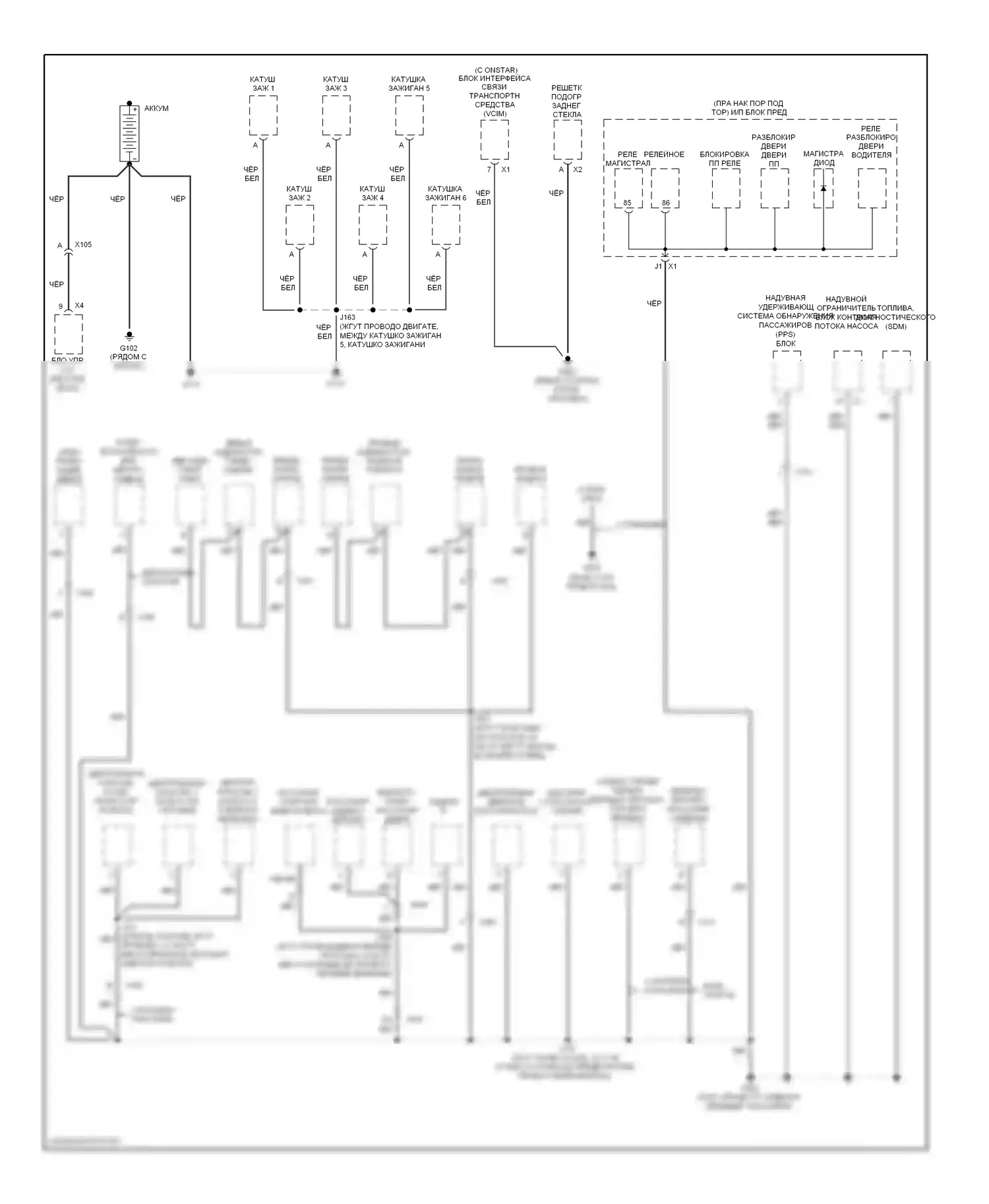 Impala Chevrolet IX (2006-2016): Электросхема точек подключения масс (2 из 3) 