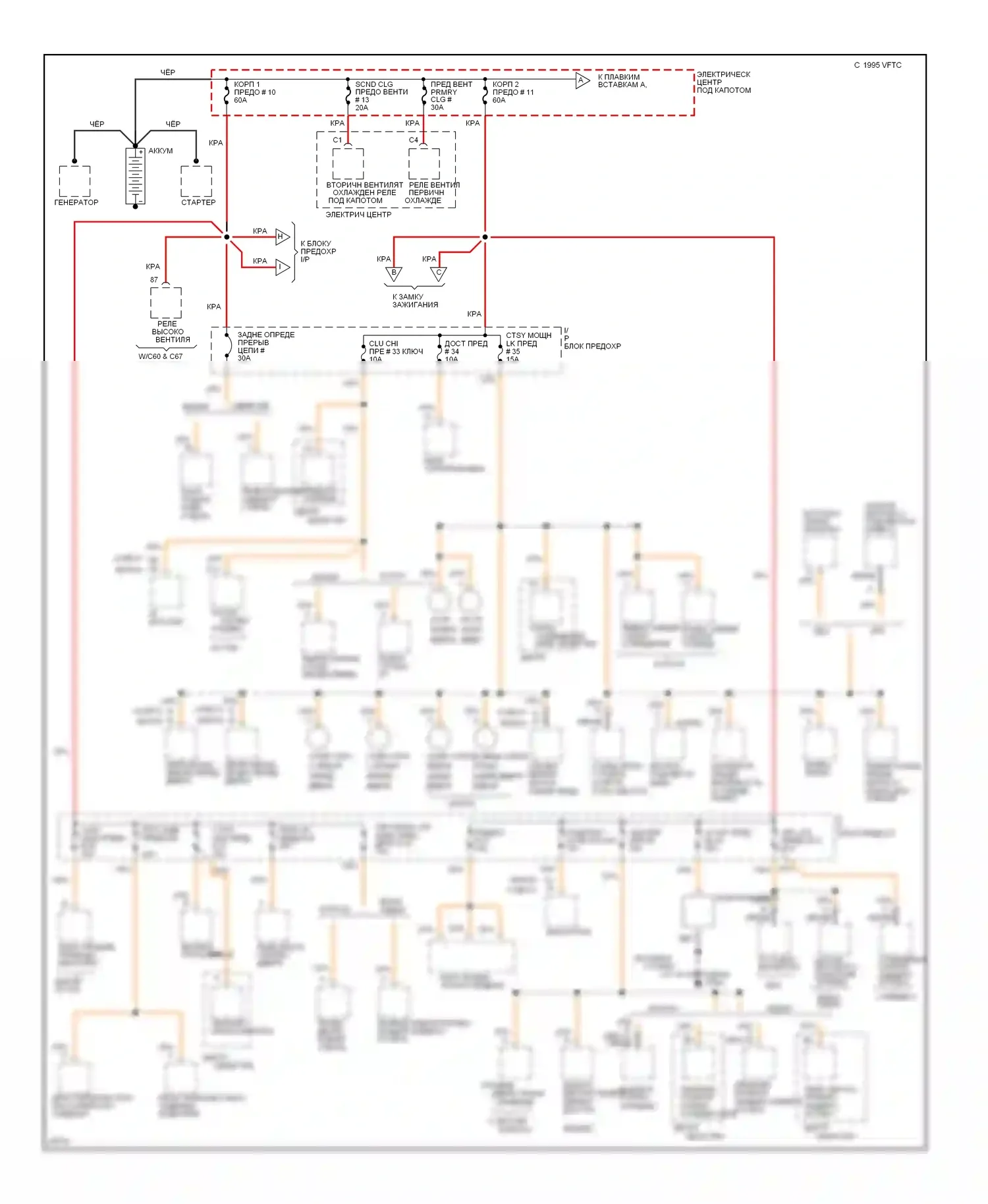 Impala Chevrolet VII (1994-1996): Электросхема блока предохранителей реле (1 из 4) 