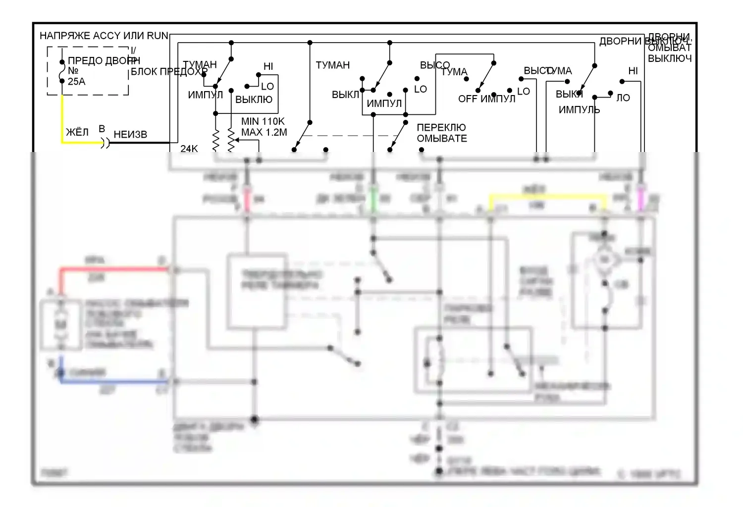 Impala Chevrolet VII (1994-1996): Электросхема передних дворников и омывателей 