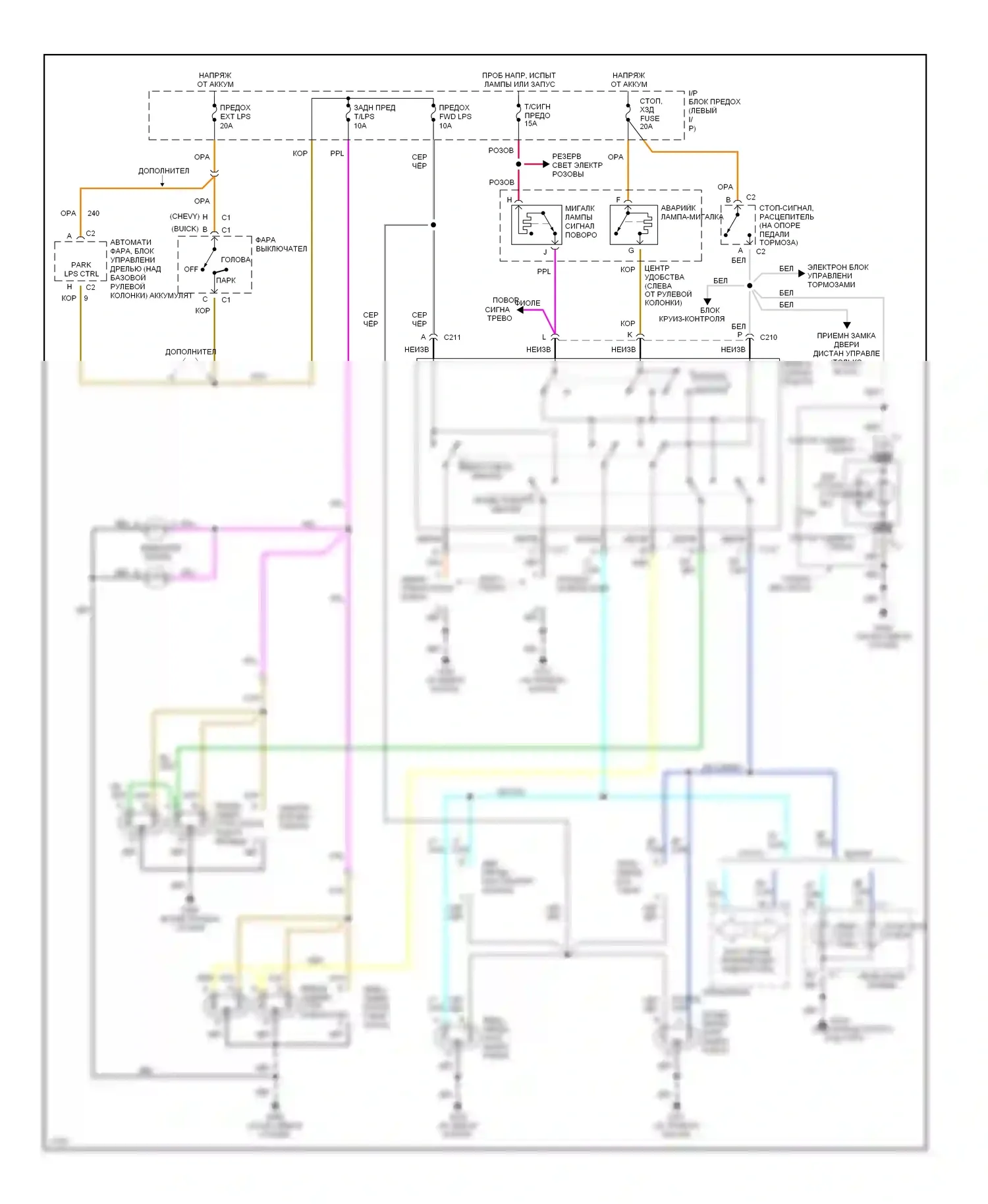 Impala Chevrolet VII (1994-1996): Электросхема внешней световой проводки, вагон 