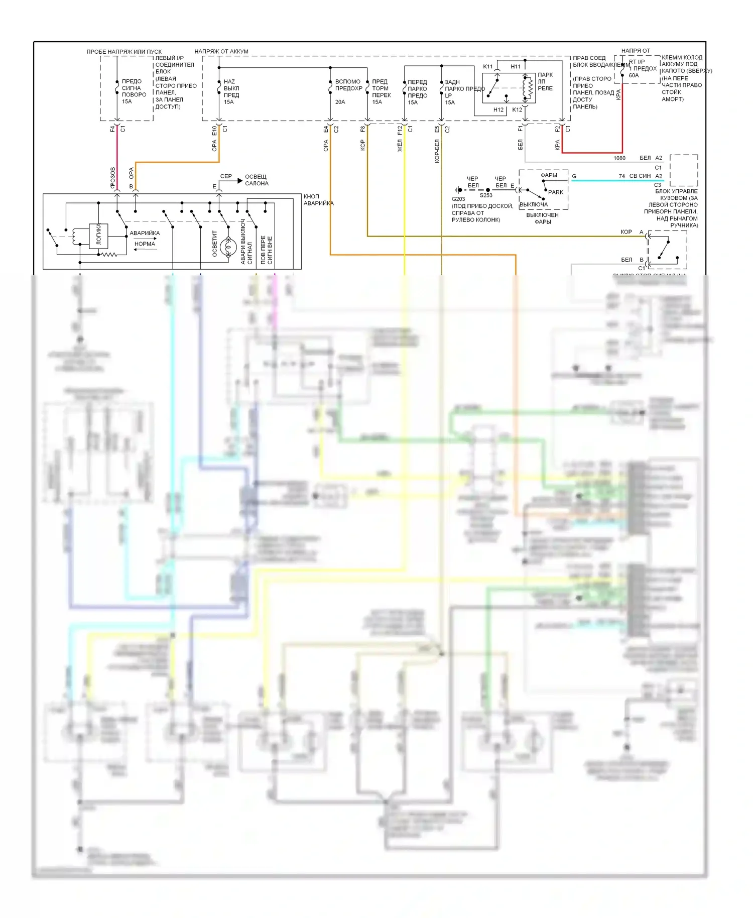 Impala Chevrolet VIII (1999-2006): Электросхема внешних ламп, с опцией полицейского или аварийного автомобиля 