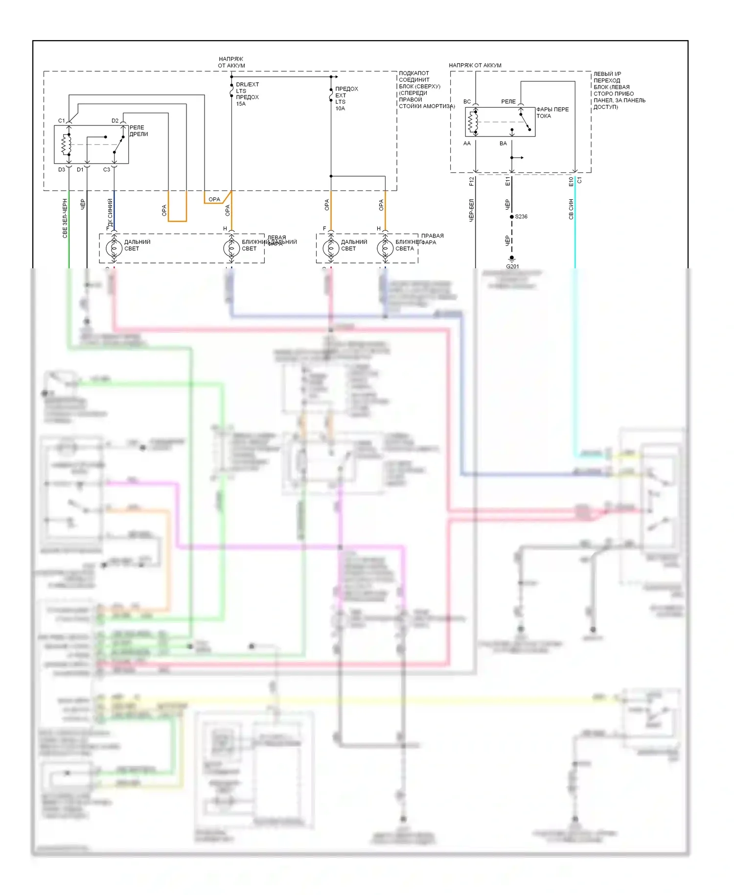 Impala Chevrolet VIII (1999-2006): Электросхема фар, без опции полиции или аварийного автомобиля 