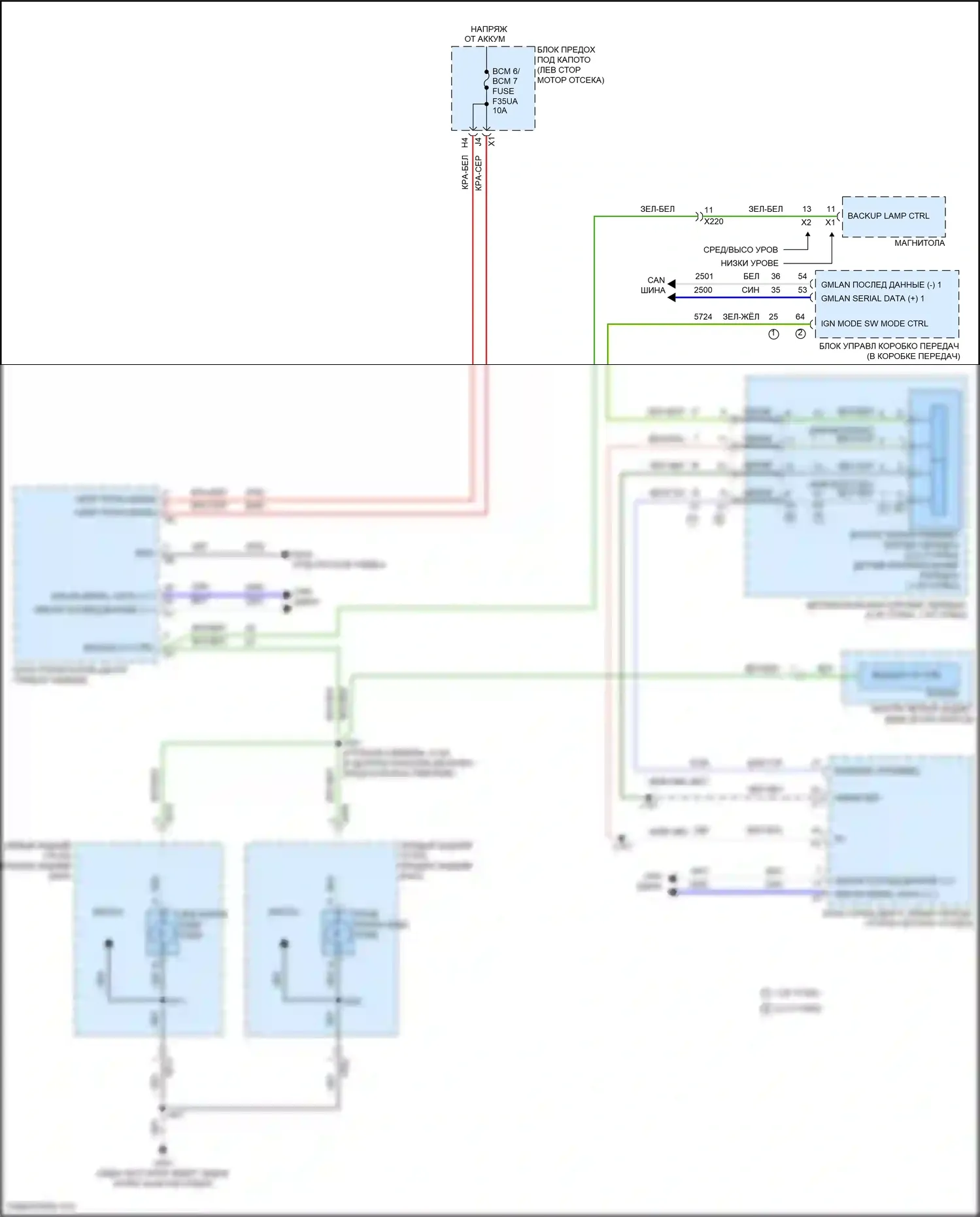 Malibu Chevrolet IX рестайлинг (2018-2024): Электросхема фонарей заднего хода 