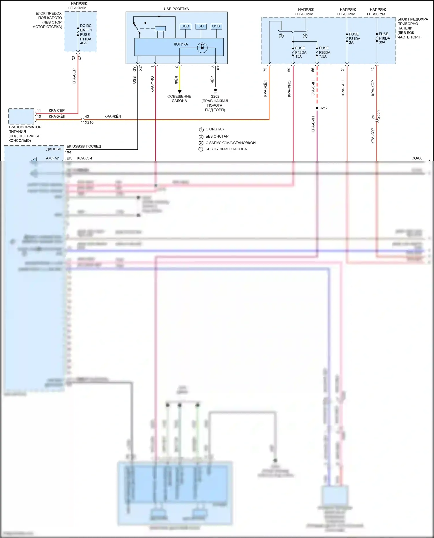 Malibu Chevrolet IX рестайлинг (2018-2024): Электросхема магнитолы, средний/высокий уровень (1 из 4) 