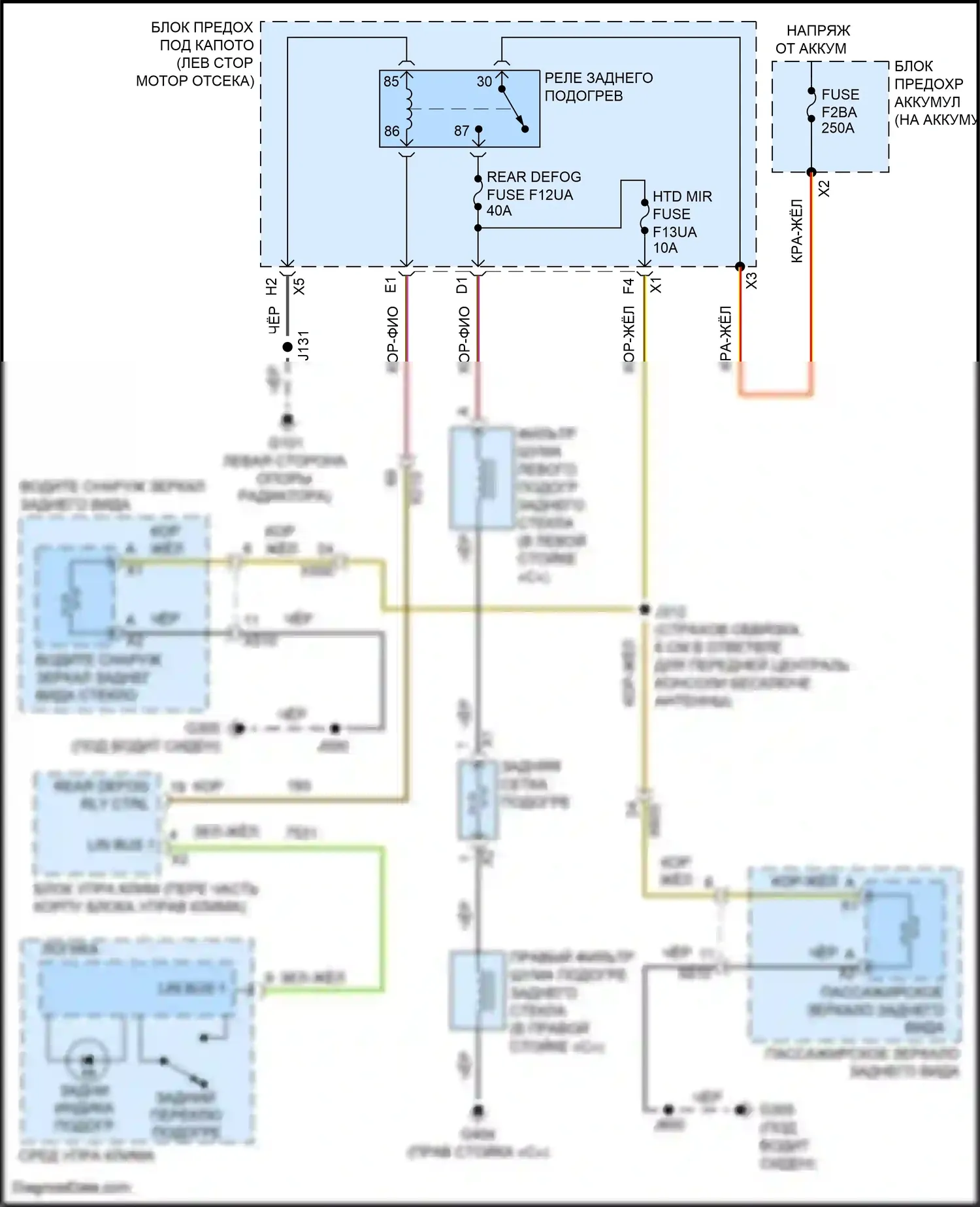 Malibu Chevrolet IX рестайлинг (2018-2024): Электросхема подогрева стекол 