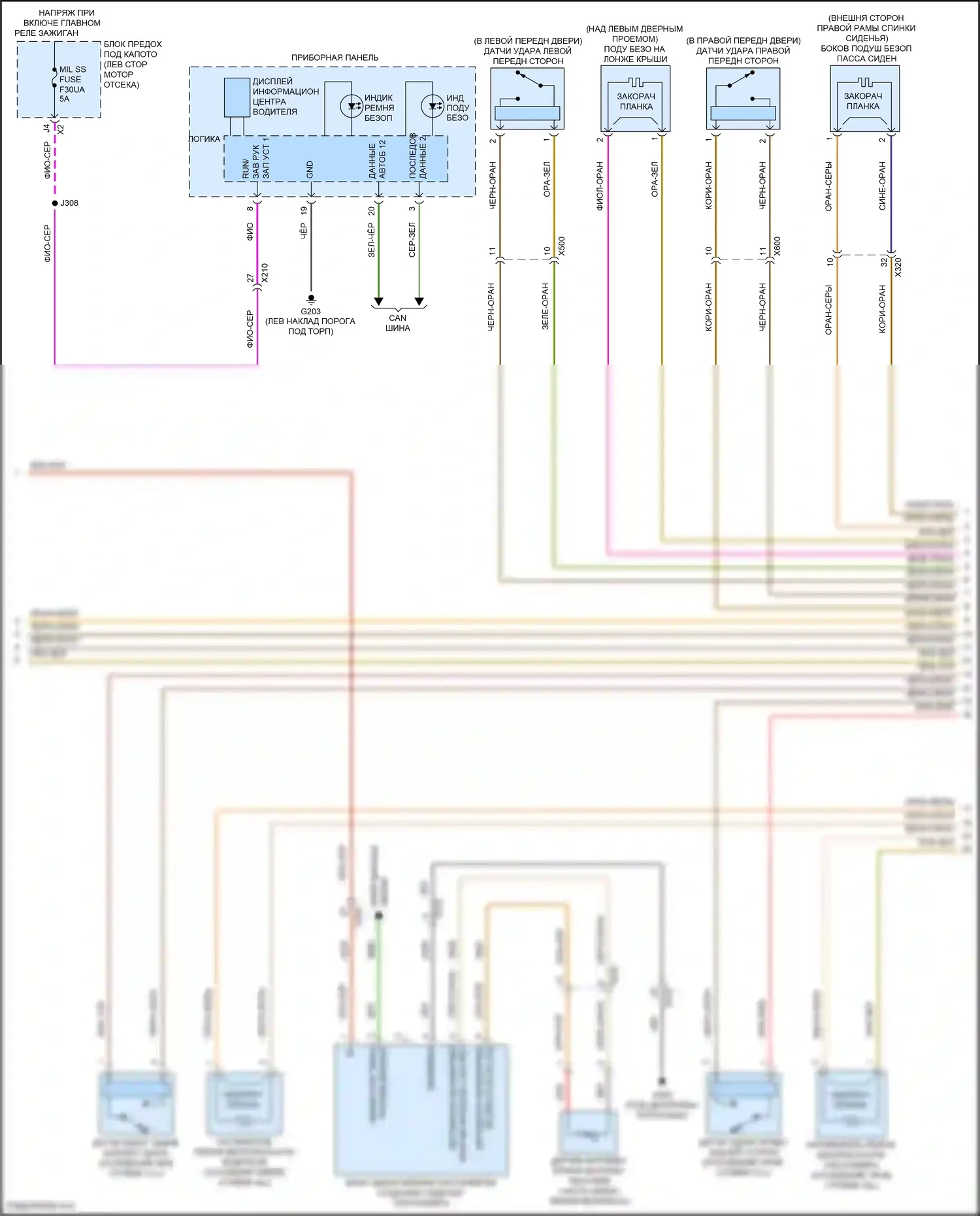 Malibu Chevrolet IX рестайлинг (2018-2024): Электросхема подушек безопасности (2 из 3) 