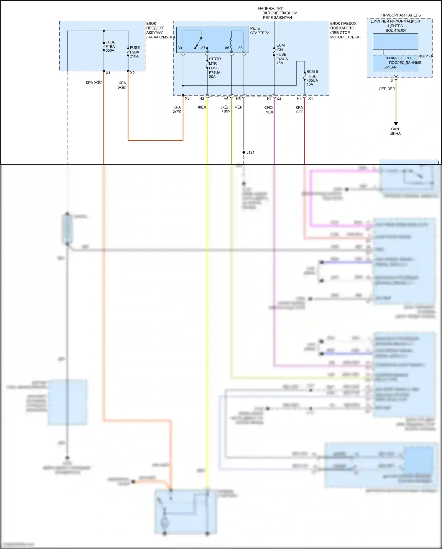 Malibu Chevrolet IX рестайлинг (2018-2024): Электросхема стартера, без пуска-останова 