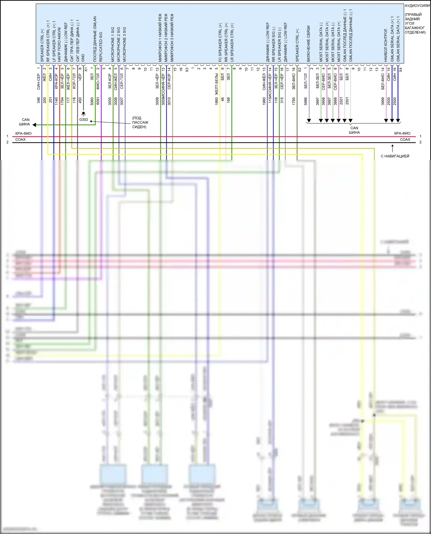 Malibu Chevrolet IX (2015-2018): Электросхема магнитолы, верхний уровень с усилителем (3 из 4) 