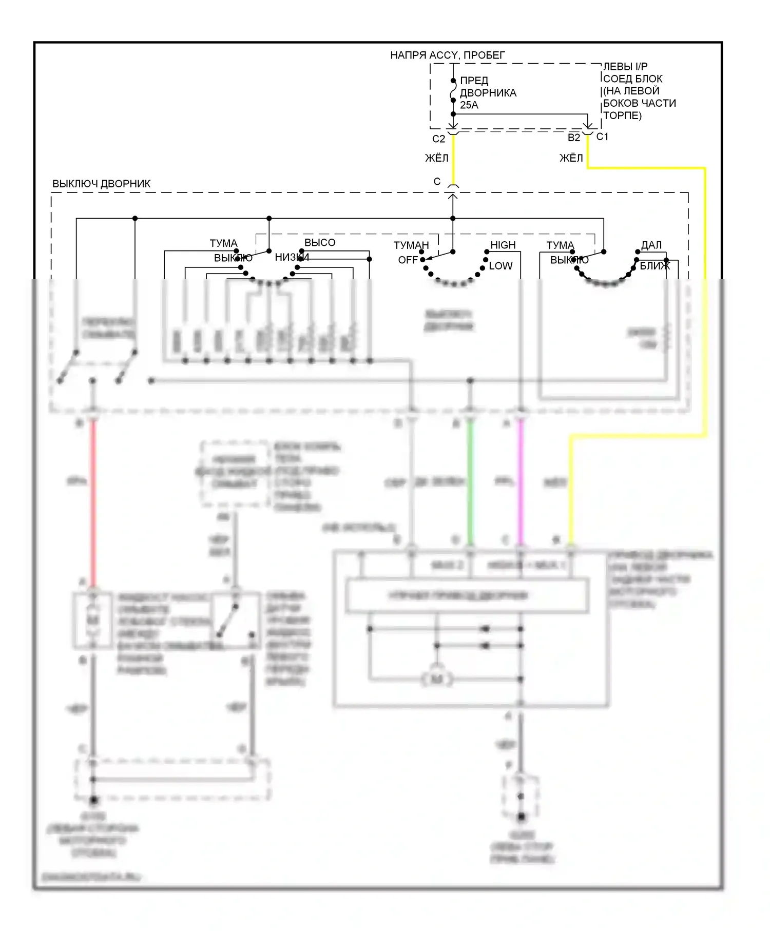 Malibu Chevrolet V рестайлинг (2000-2003): Дворники и омыватели электросхема 