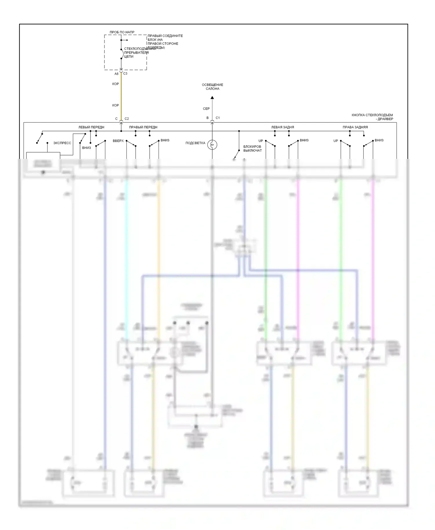 Malibu Chevrolet V рестайлинг (2000-2003): Электросхема стеклоподъемника 