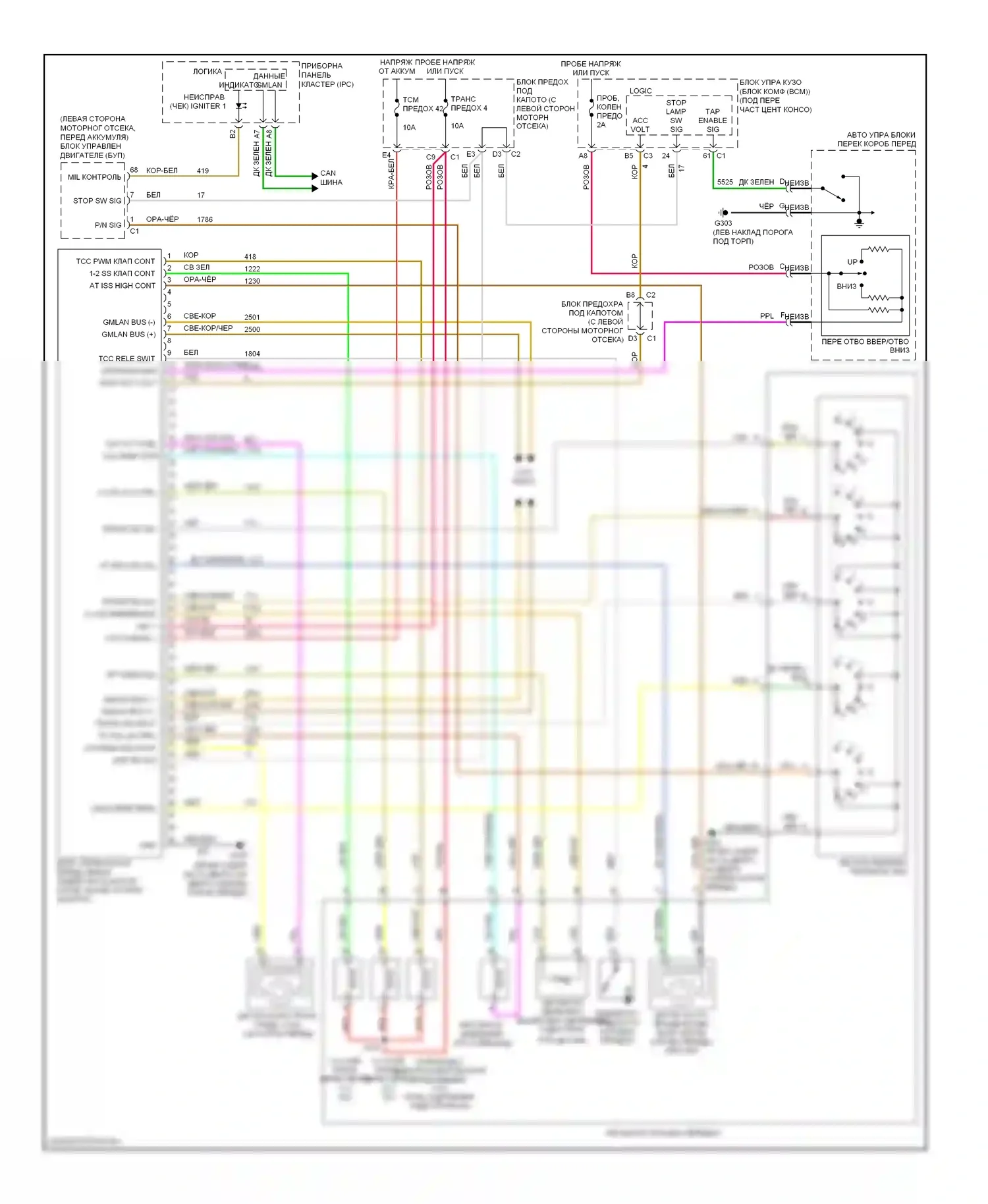 Malibu Chevrolet VI рестайлинг (2006-2008): 3,9л vin 1, электросхема автоматической коробки передач 