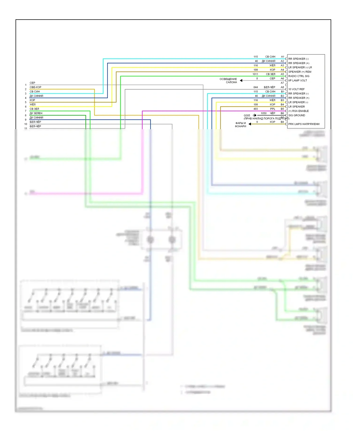 Malibu Chevrolet VI рестайлинг (2006-2008): Электросхема 6-акустической системы, с задними органами управления (2 из 2) 