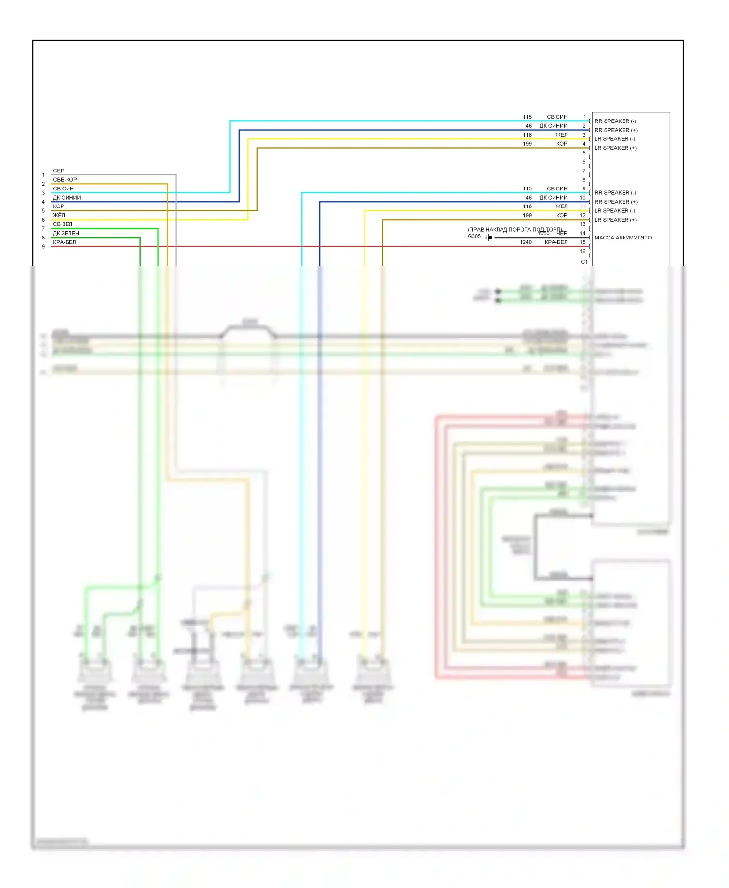 Malibu Chevrolet VI рестайлинг (2006-2008): Электросхема системы с 6 динамиками, с dvd (2 из 2) 