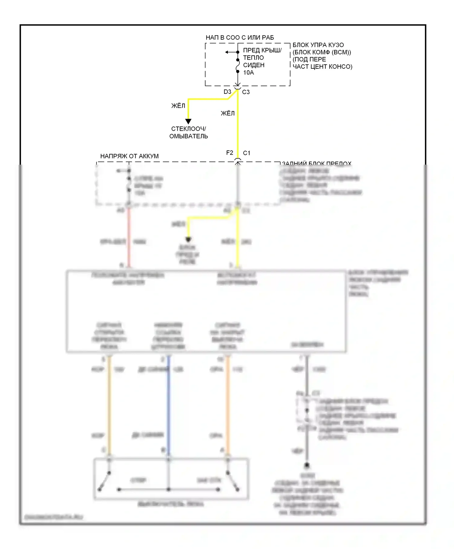 Malibu Chevrolet VI рестайлинг (2006-2008): Электросхема складной крыши/люка 