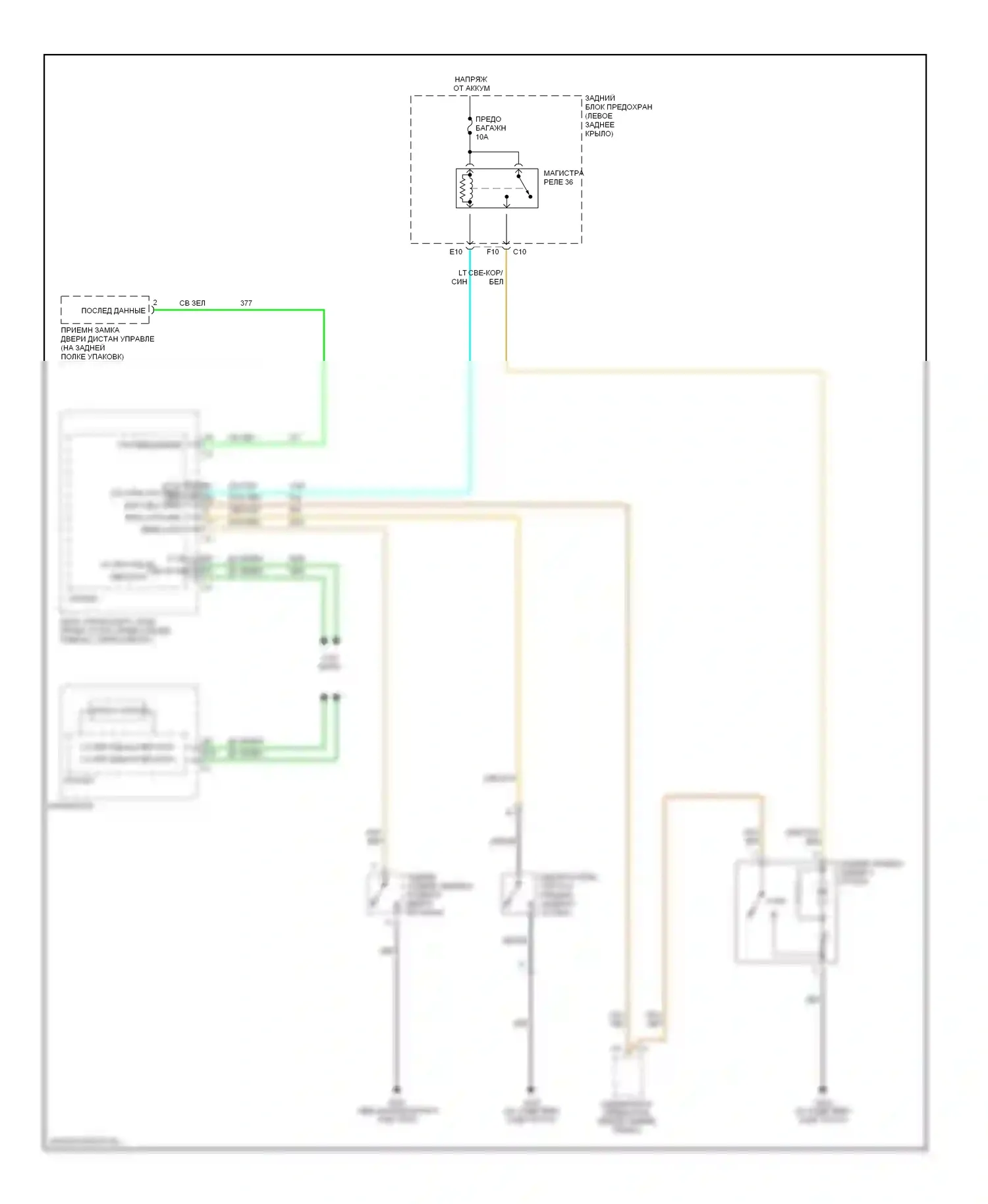 Malibu Chevrolet VI (2003-2006): Электросхема багажника, двери багажника, лючка топливного бака, 4 двери 