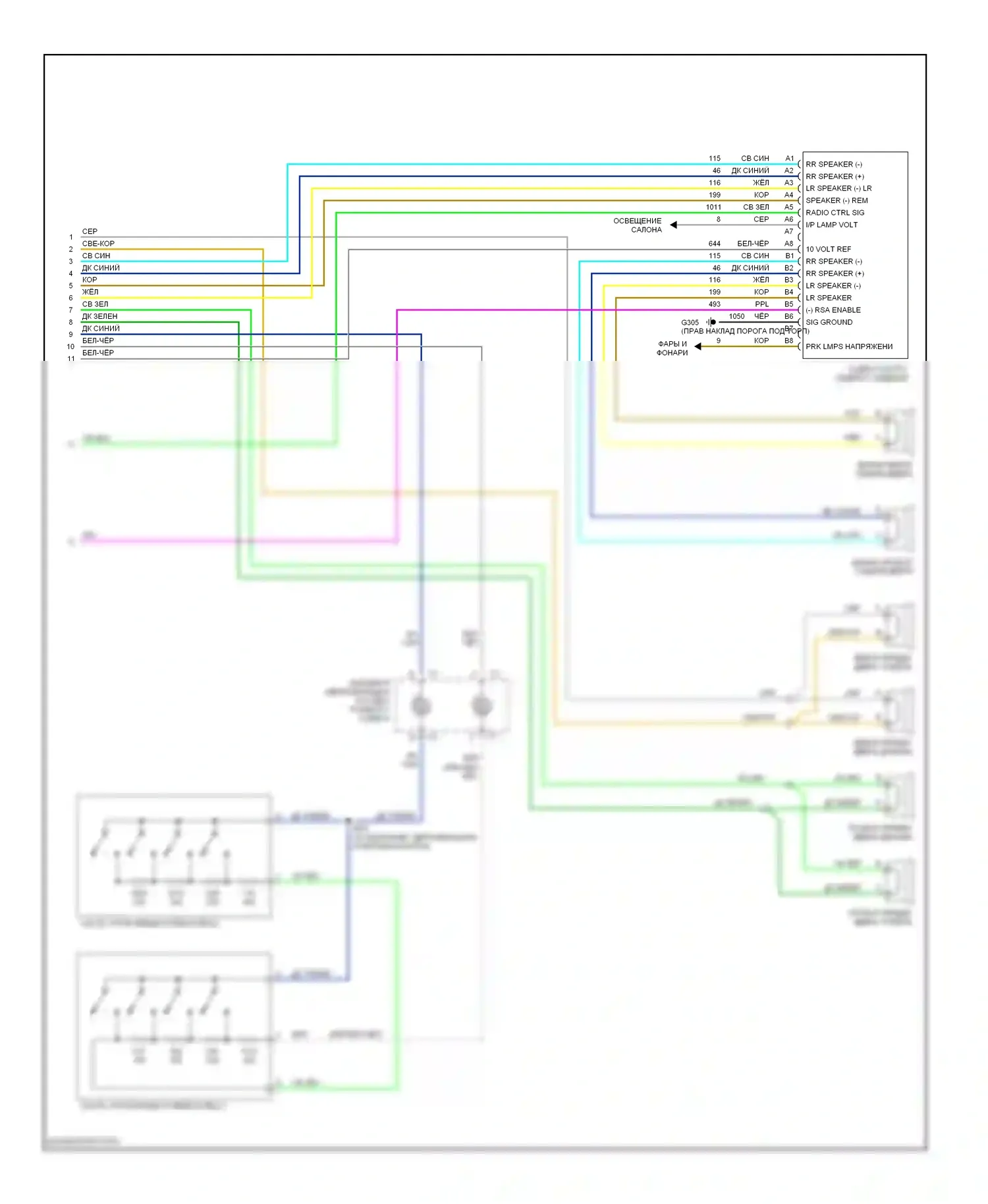 Malibu Chevrolet VI (2003-2006): Электросхема 6-акустической системы, с задними органами управления (2 из 2) 