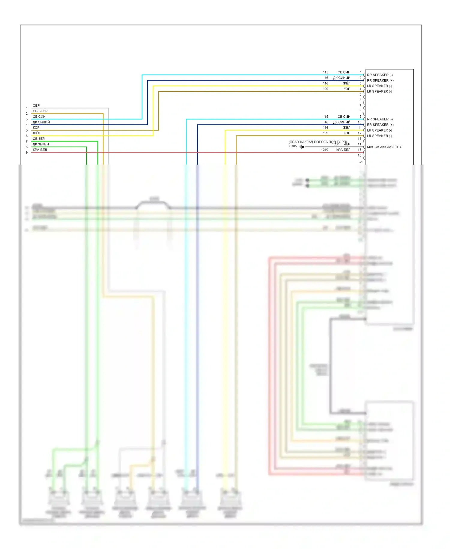 Malibu Chevrolet VI (2003-2006): Электросхема системы с 6 динамиками, с dvd (2 из 2) 