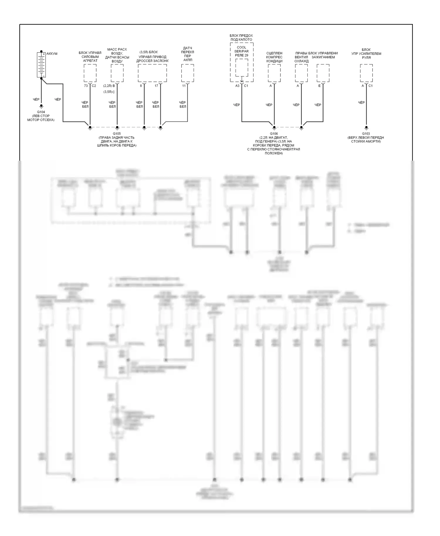 Malibu Chevrolet VI (2003-2006): Электросхема точек подключения масс (1 из 4) 