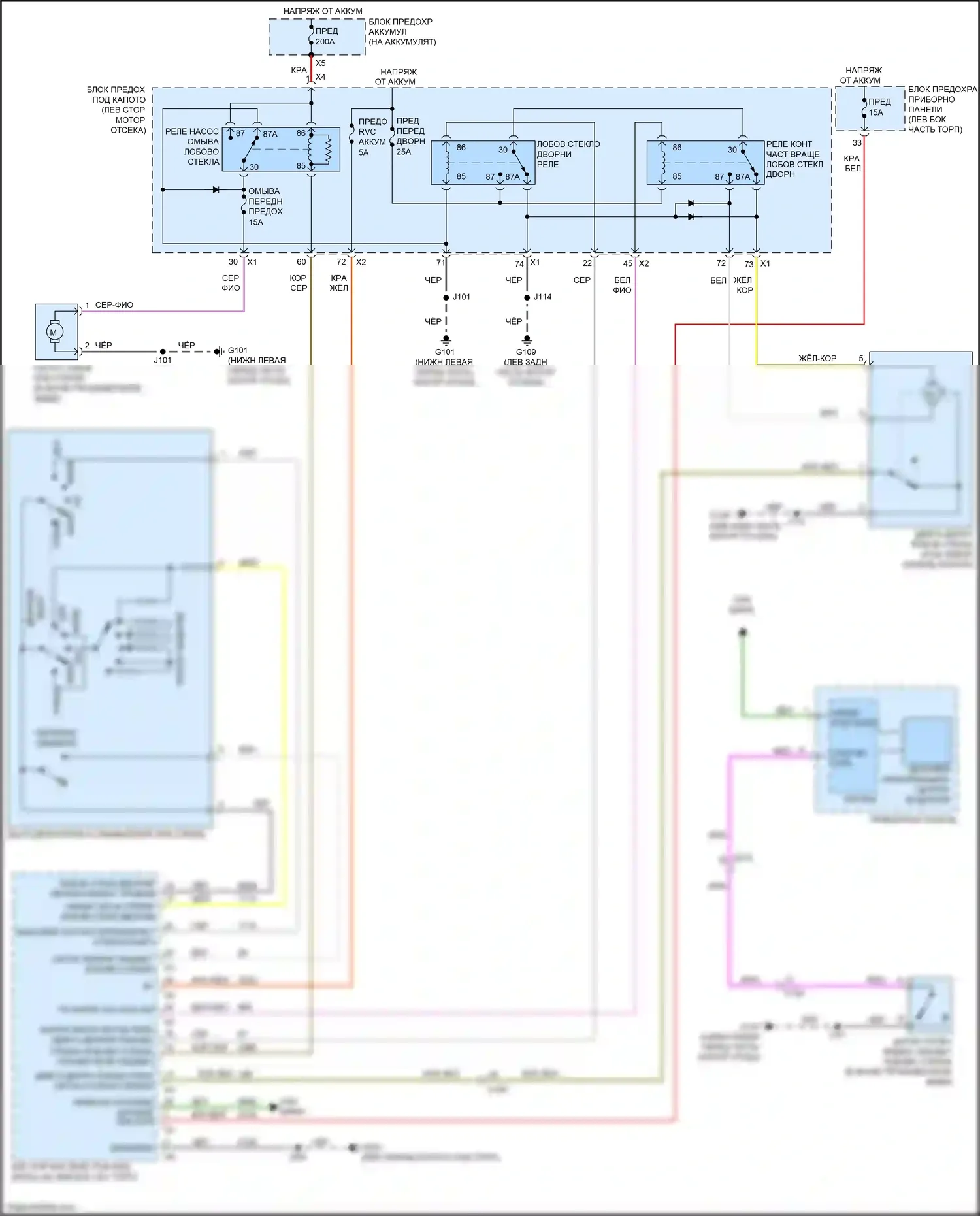 Malibu Chevrolet VIII рестайлинг (2013-2016): Дворники и омыватели электросхема 