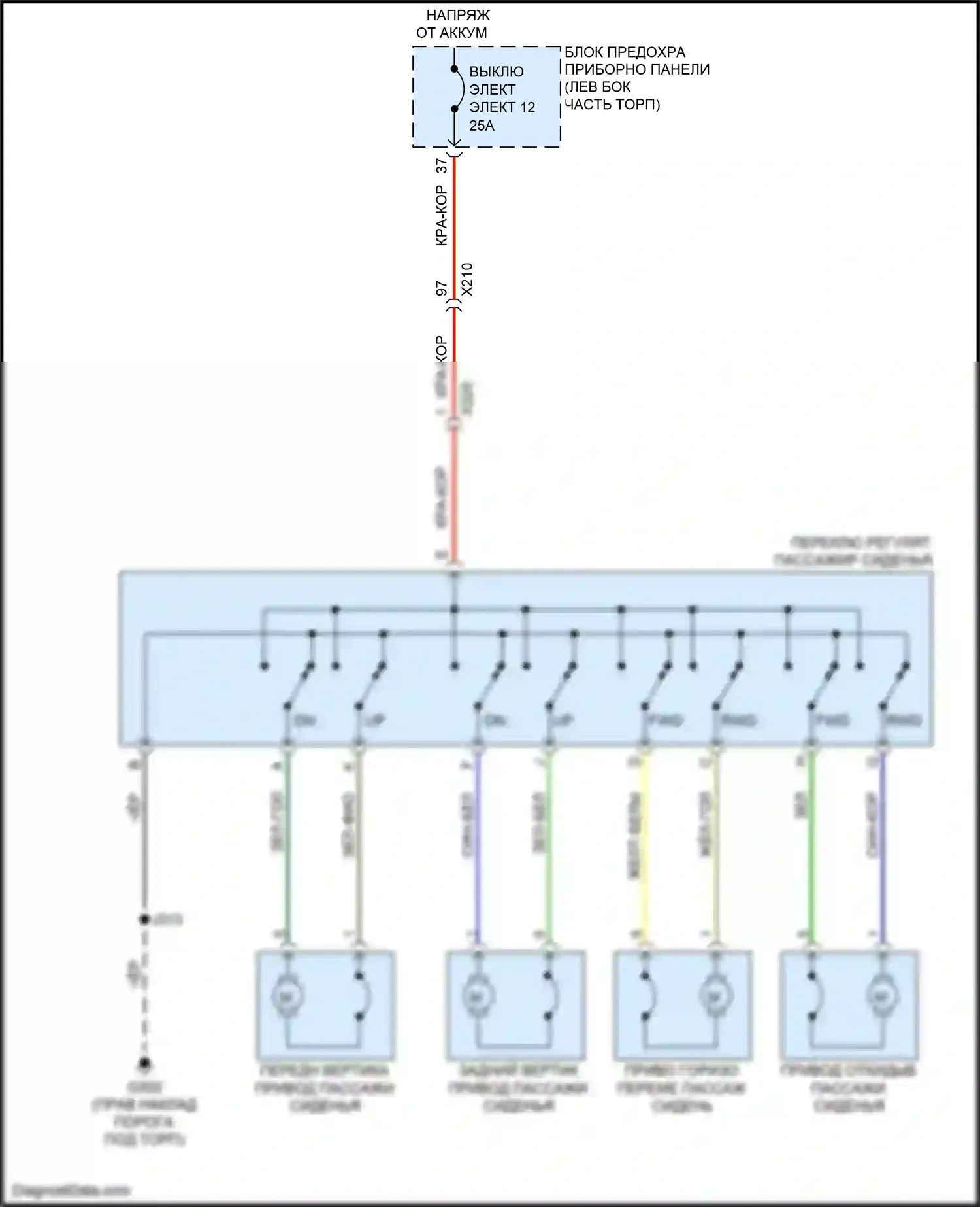 Malibu Chevrolet VIII рестайлинг (2013-2016): Электросхема пассажирского сиденья с электроприводом, 8-стороннее сиденье с электроприводом 