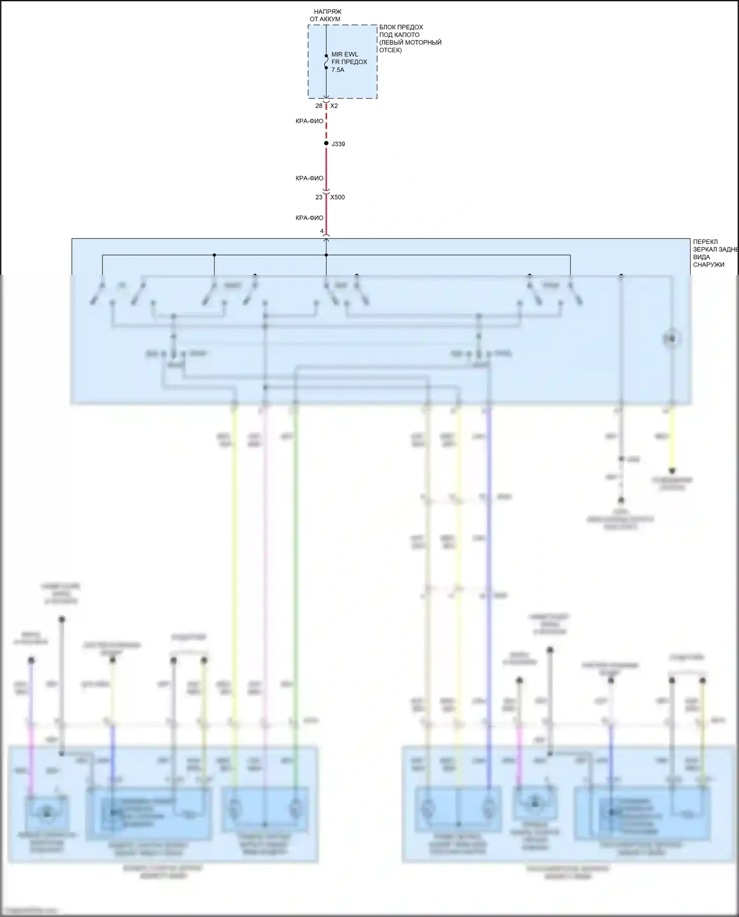 Malibu Chevrolet VIII рестайлинг (2013-2016): Электросхема управления зеркалами заднего вида 