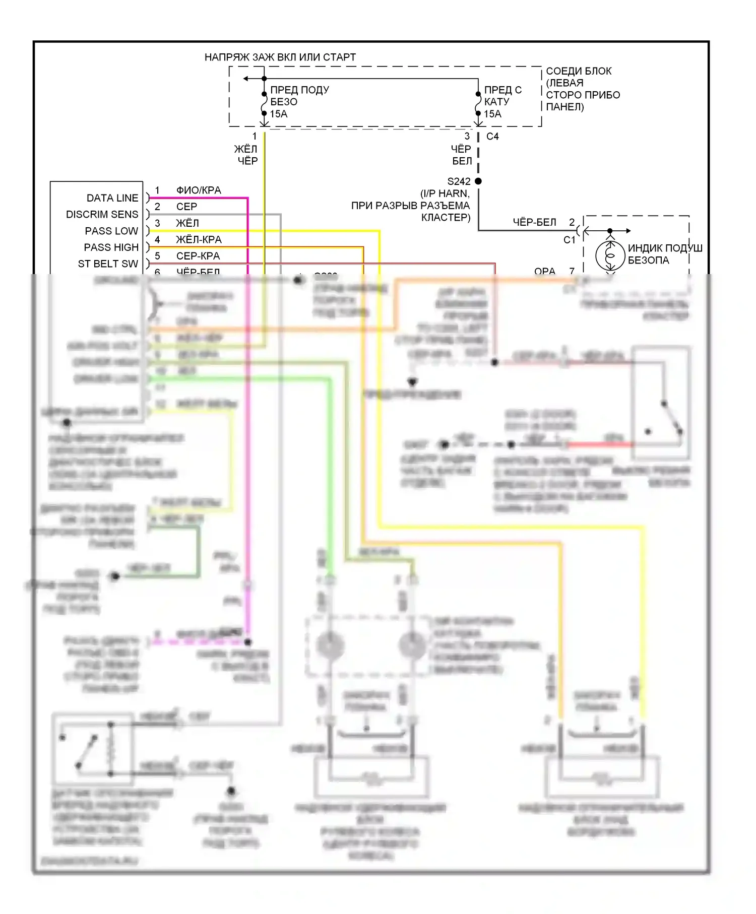 Metro Chevrolet I (1997-2001): Электросхема подушек безопасности 