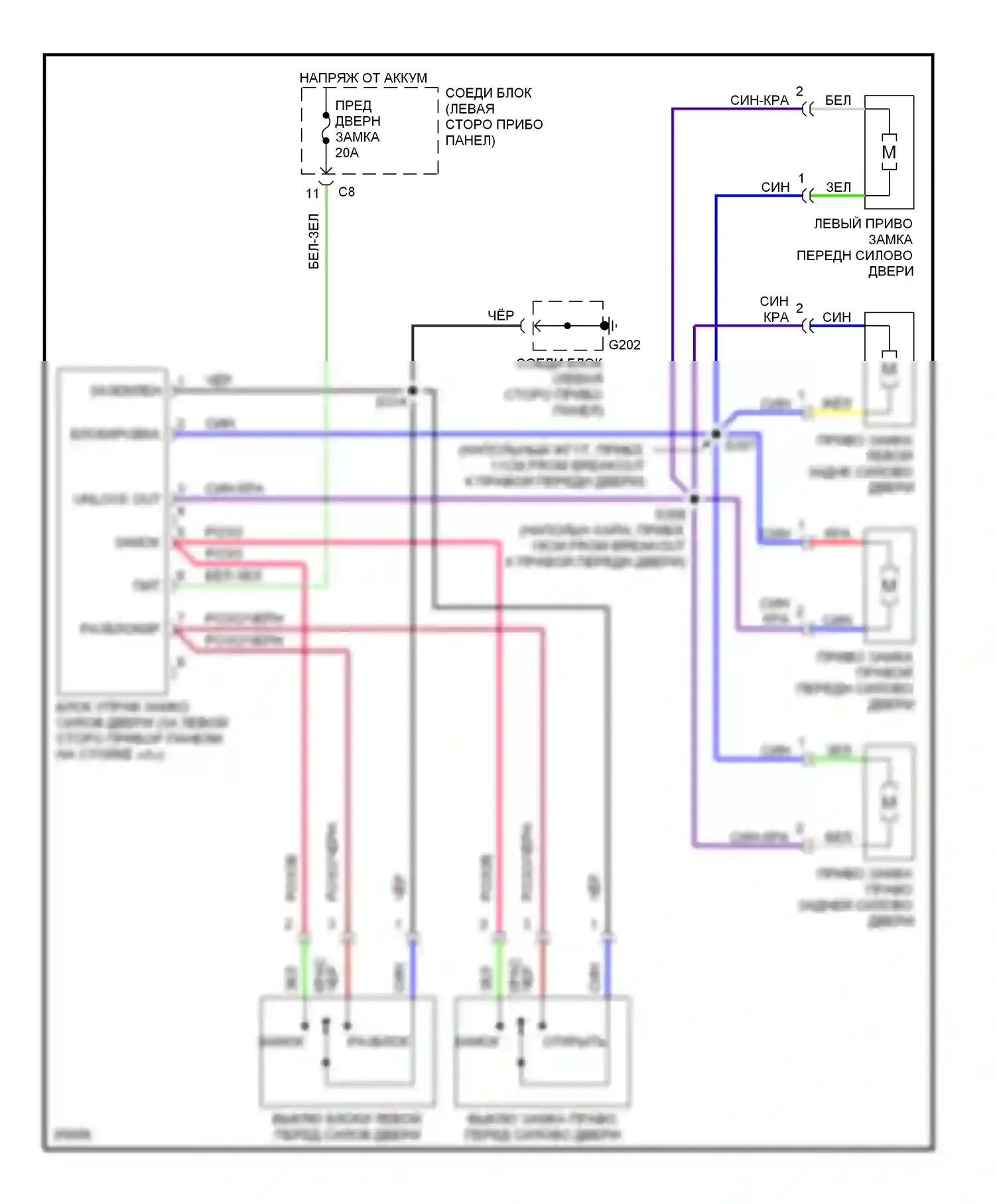 Metro Chevrolet I (1997-2001): Электросхема замка силовой двери 