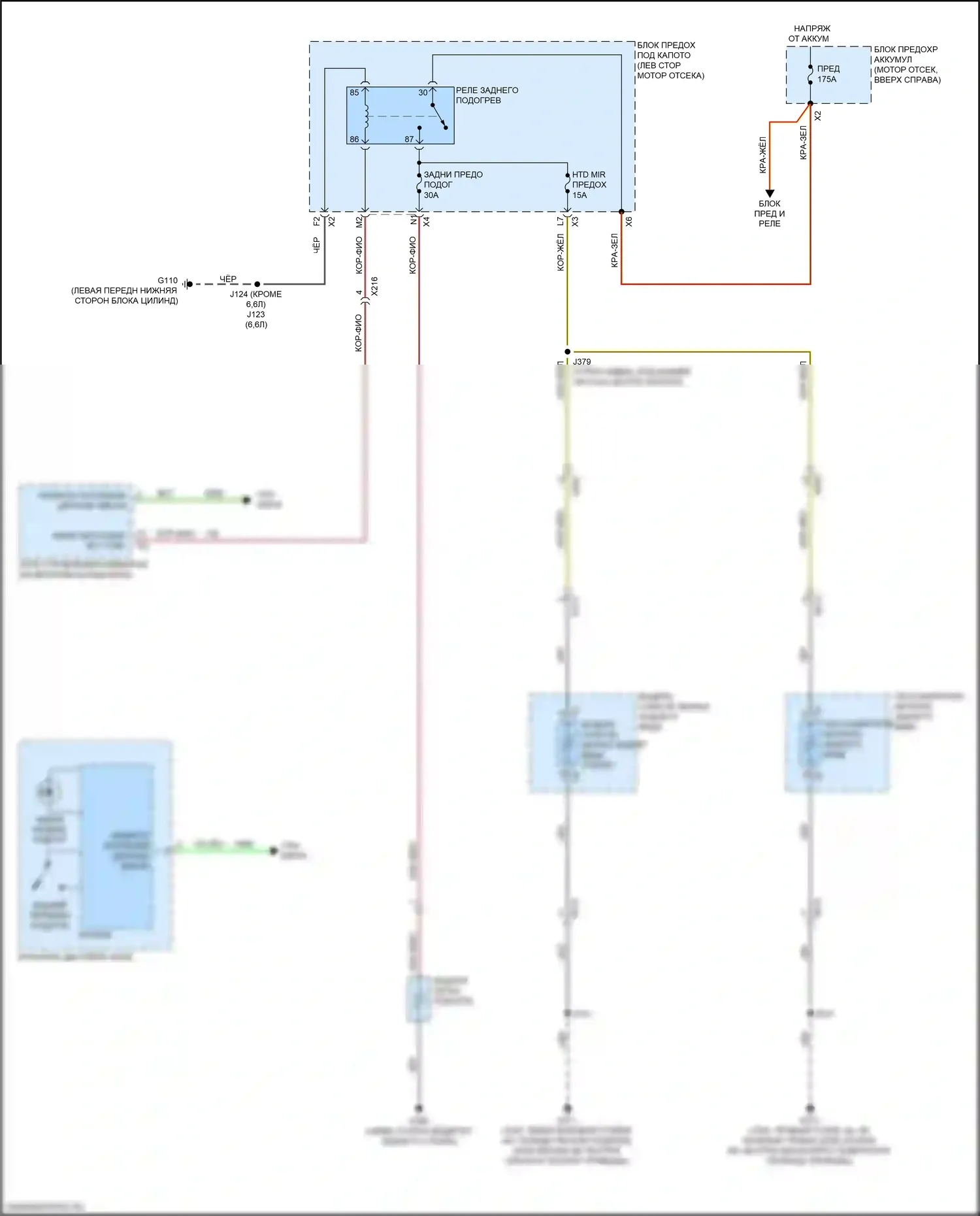 Silverado Chevrolet GMT K2XX рестайлинг (2015-2019): Электросхема подогрева стекол 