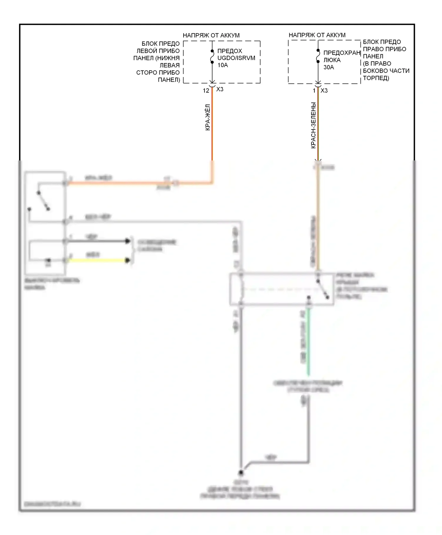 Silverado Chevrolet GMT K2XX (2013-2015): Электросхема освещения крыши 