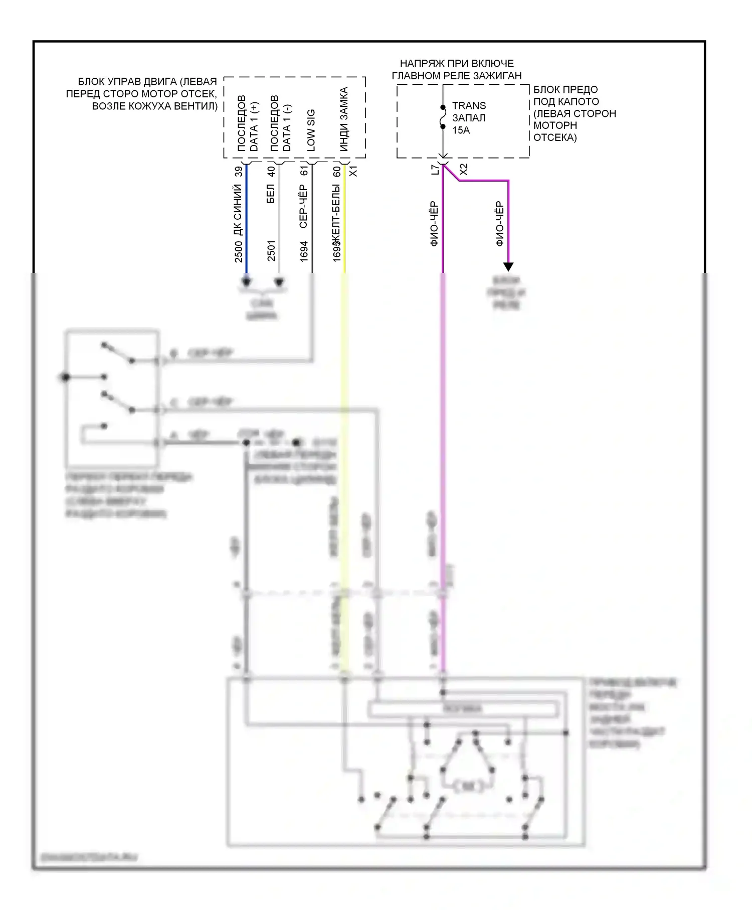 Silverado Chevrolet GMT K2XX (2013-2015): Электросхема раздаточной коробки, 2-ступенчатая механическая 