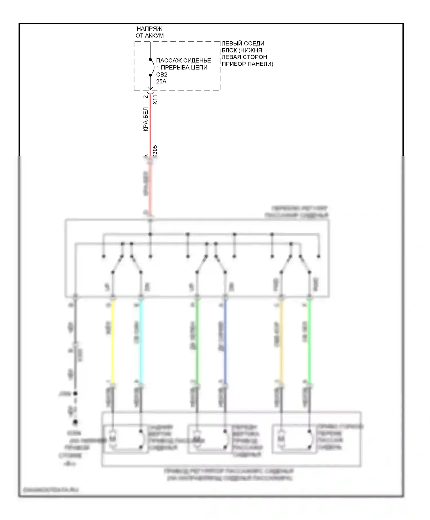 Silverado Chevrolet GMT K2XX (2013-2015): Электросхема сиденья с электроприводом для пассажиров, 6-стороннее сиденье с электроприводом 