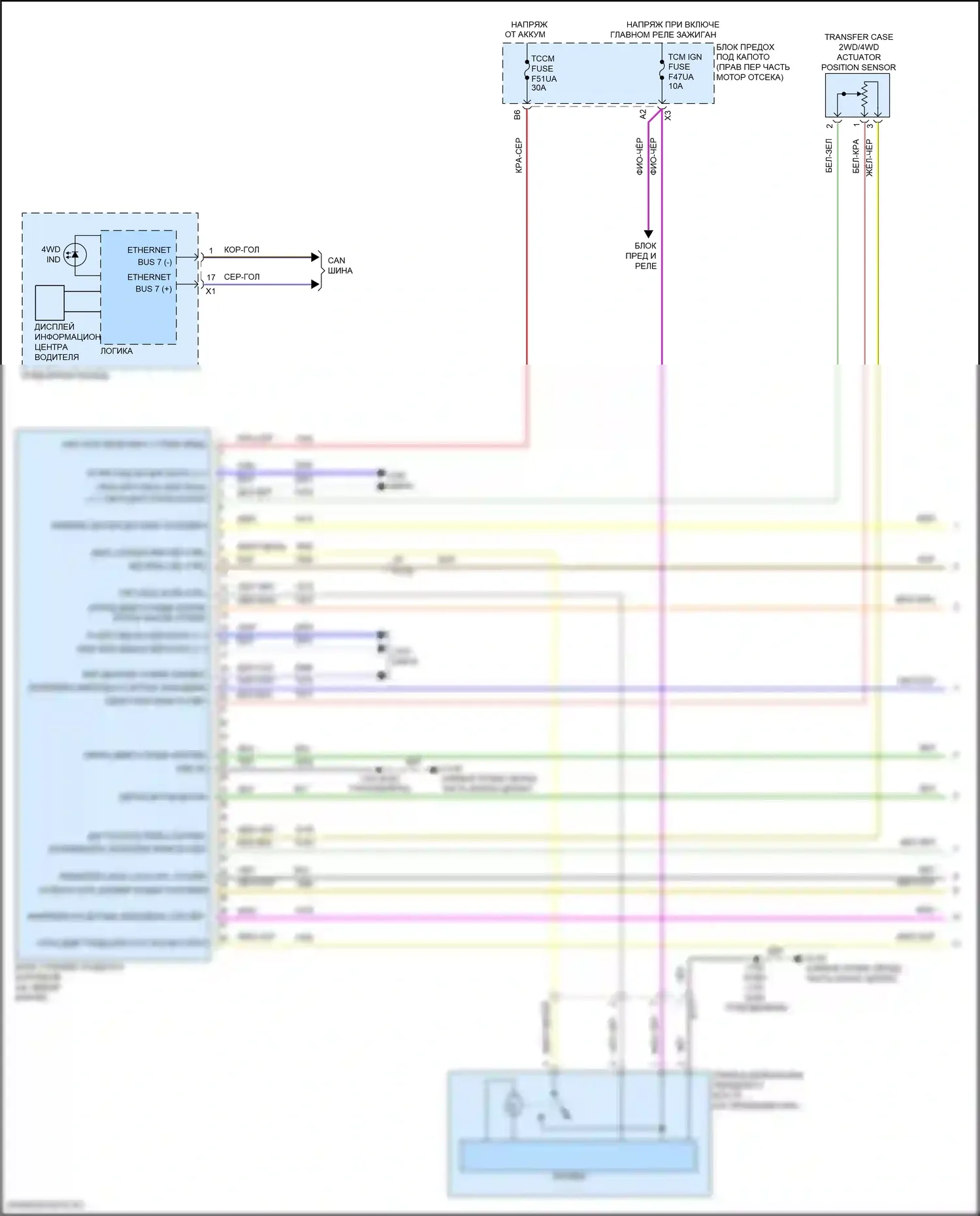 Silverado Chevrolet T1XX (2019-2022): Электросхема раздаточной коробки (1 из 2) 