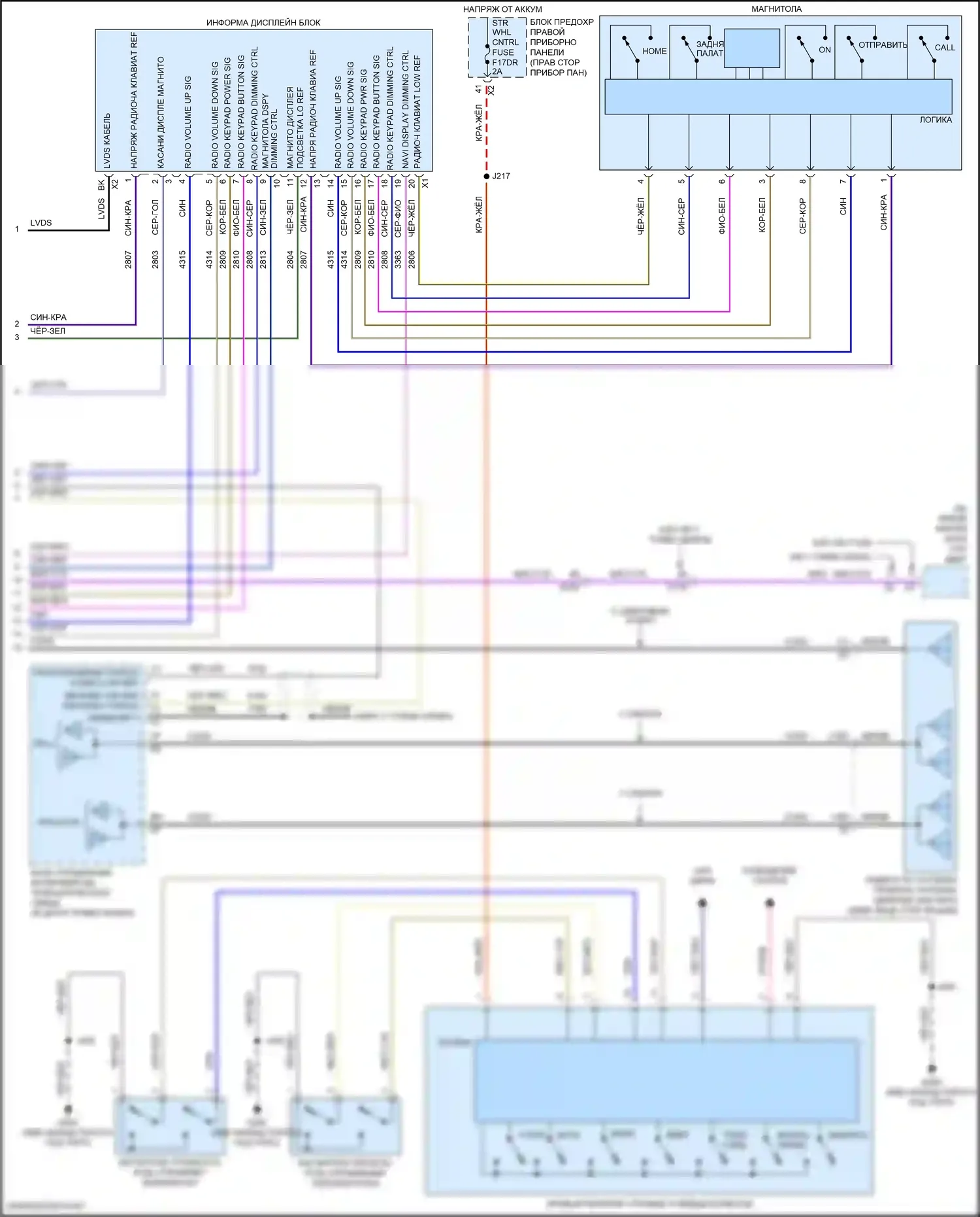 Silverado Chevrolet T1XX (2019-2022): Электросхема магнитолы, низкий уровень (2 из 2) 