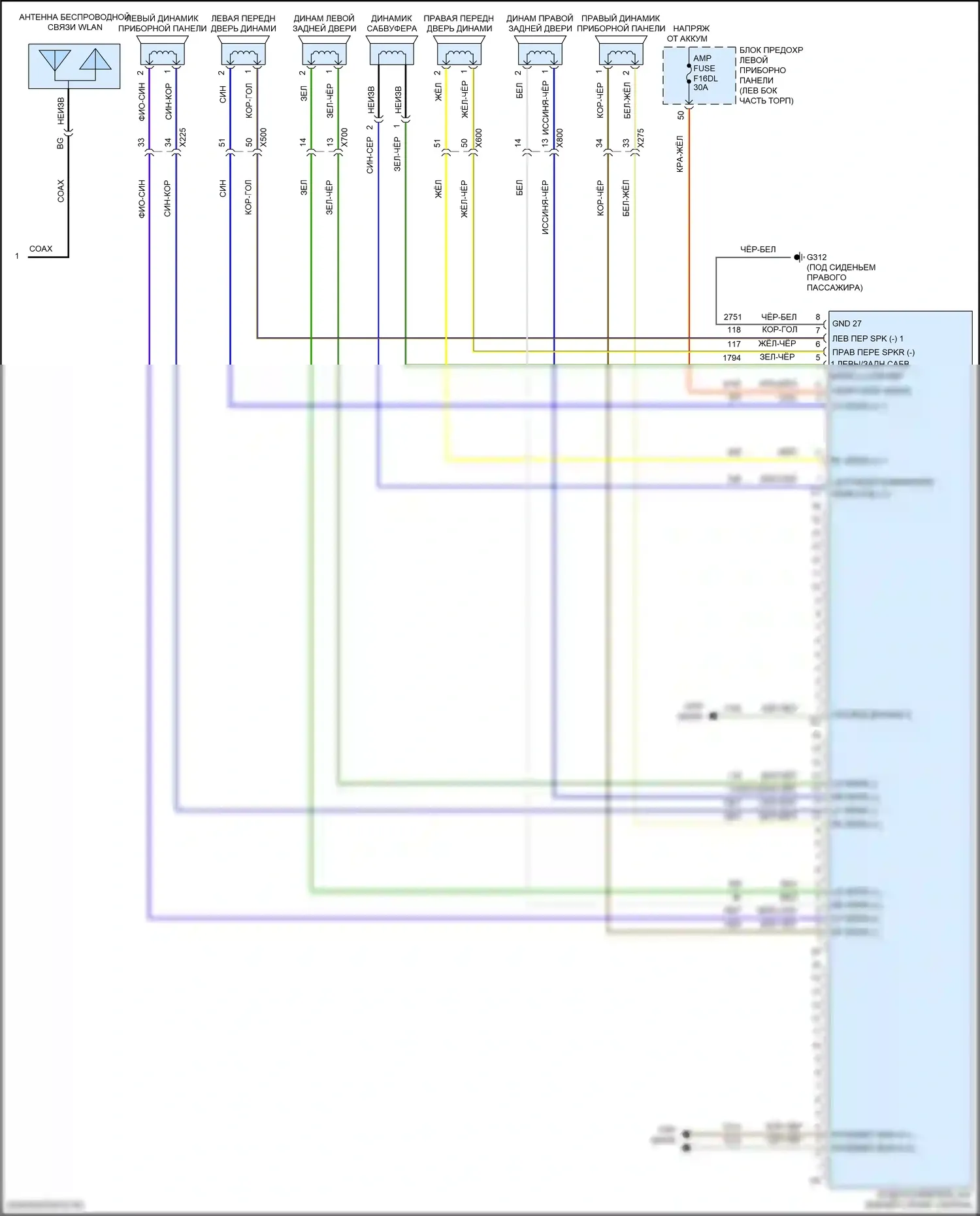 Silverado Chevrolet T1XX (2019-2022): Электросхема радиосистемы, средний/высокий уровень с усилителем (4 из 4) 