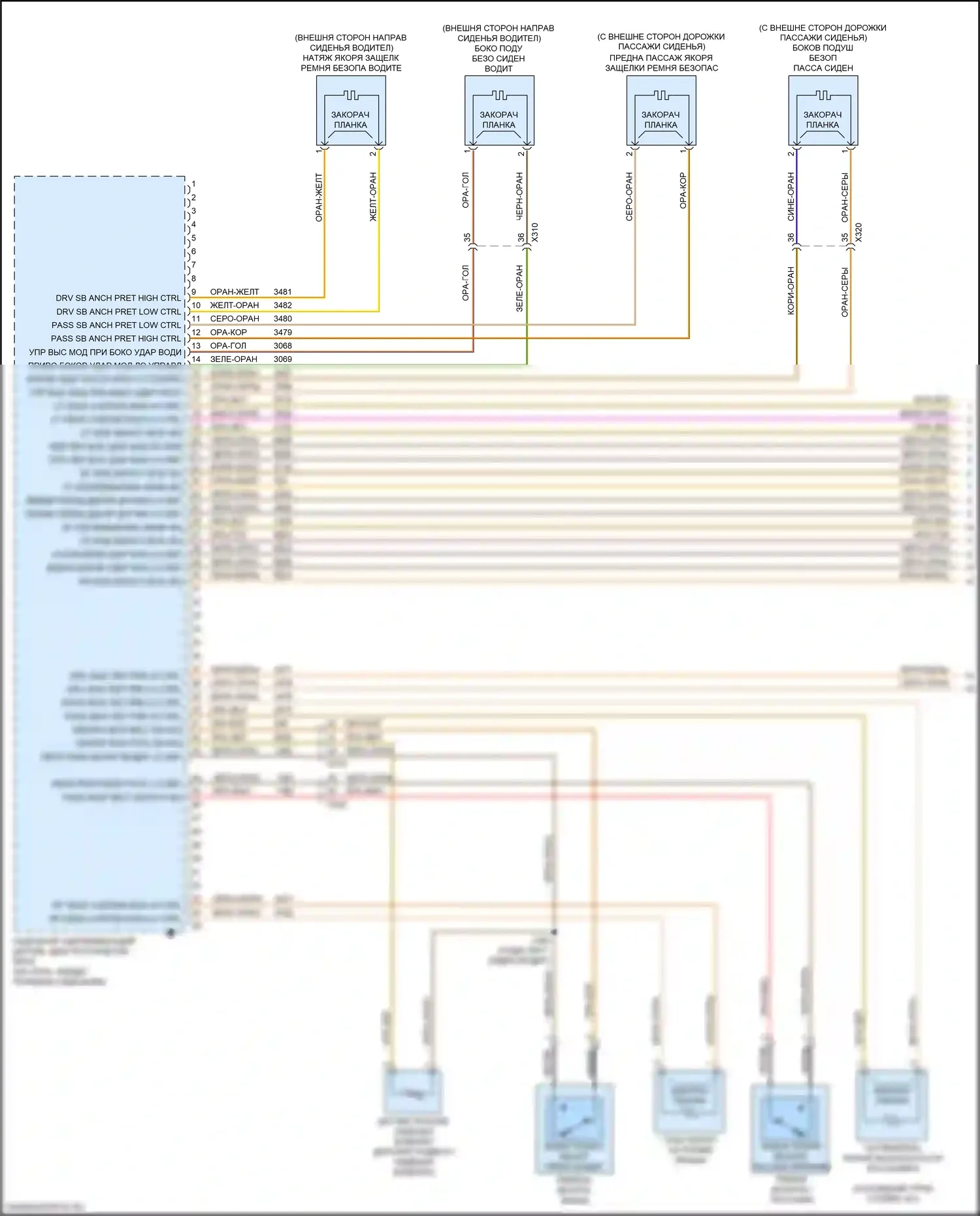 Silverado Chevrolet T1XX (2019-2022): Электросхема подушек безопасности (1 из 3) 
