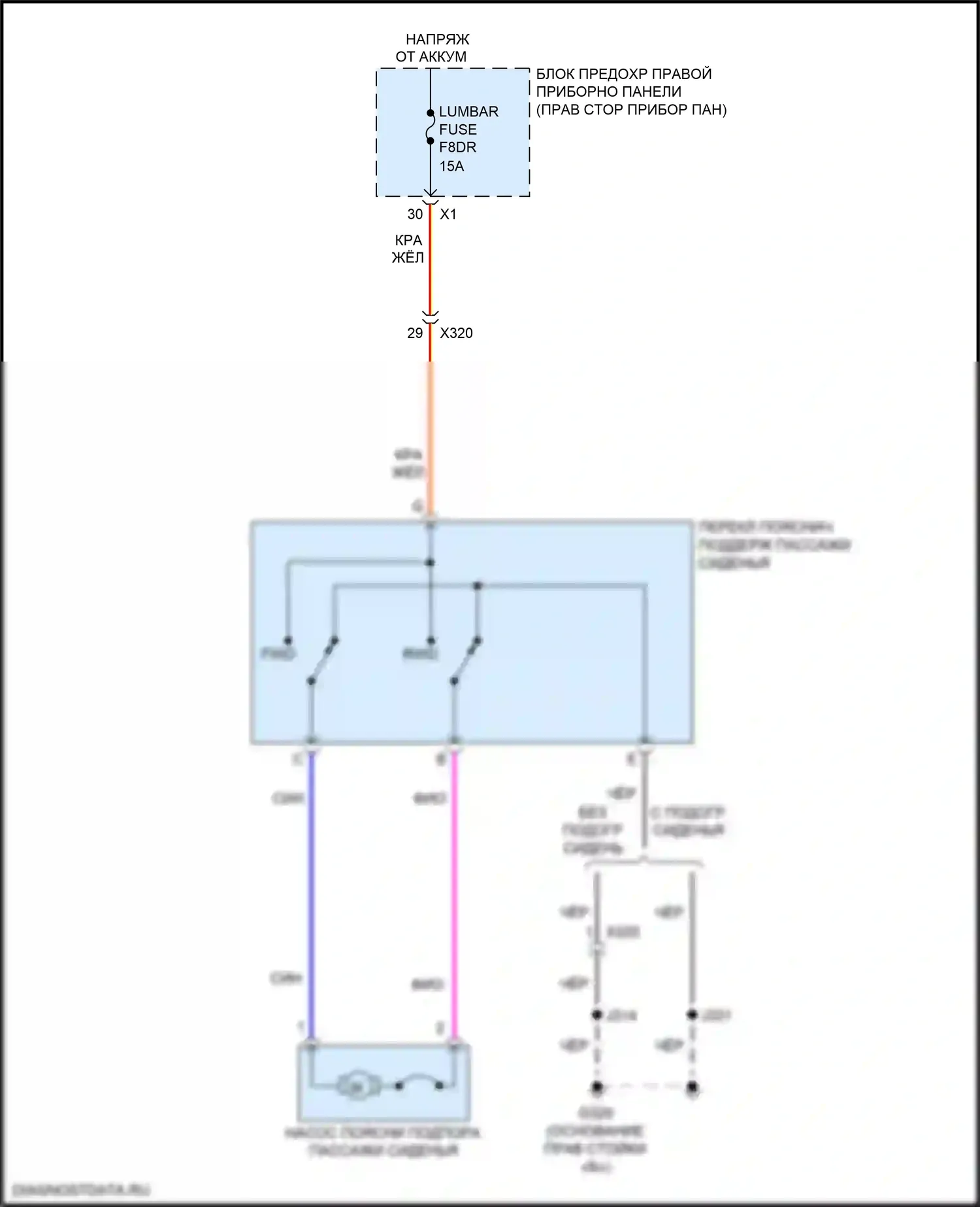 Silverado Chevrolet T1XX (2019-2022): Поясничная электросхема пассажира 
