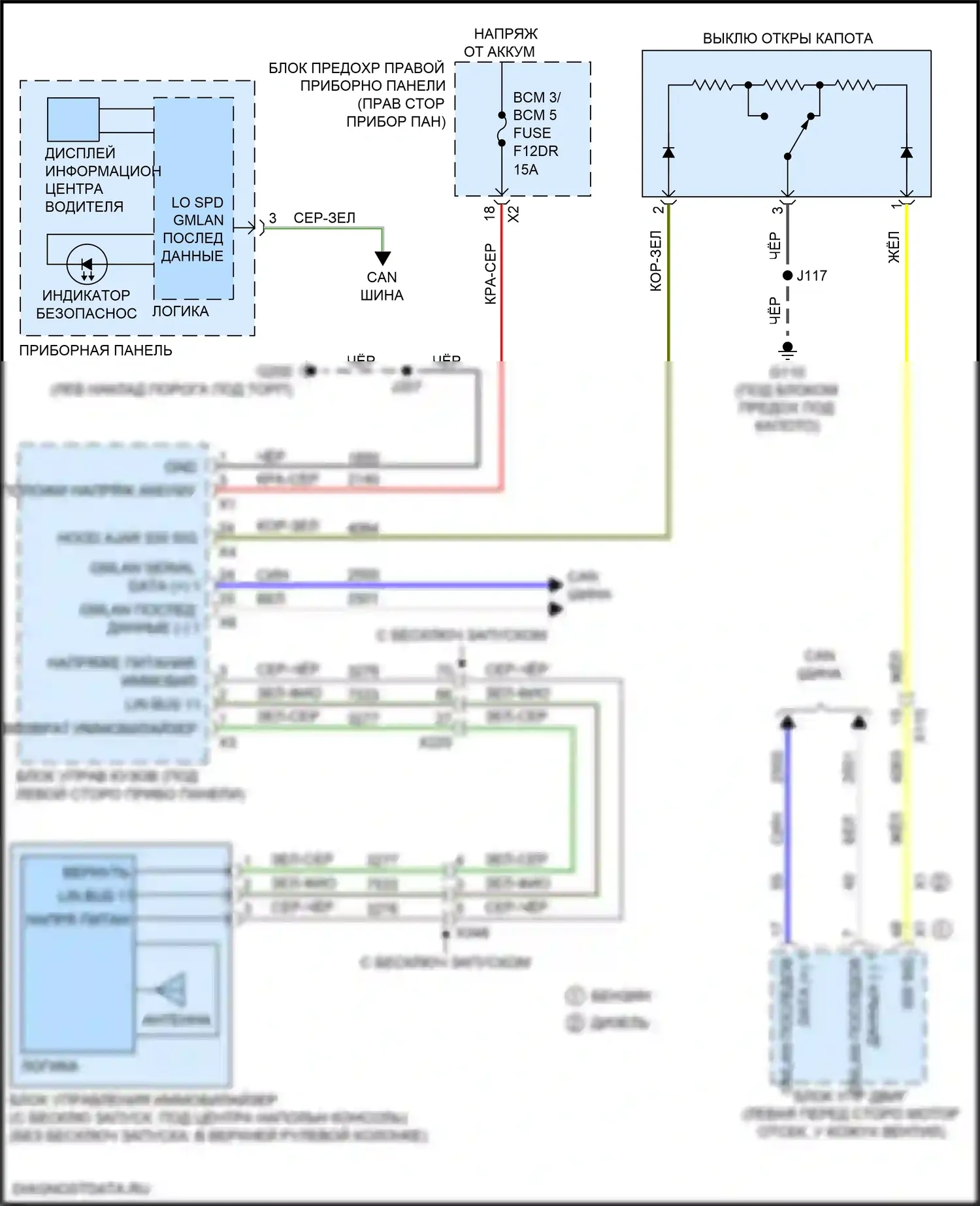 Silverado Chevrolet T1XX (2019-2022): Электросхема пассажирского ключа 