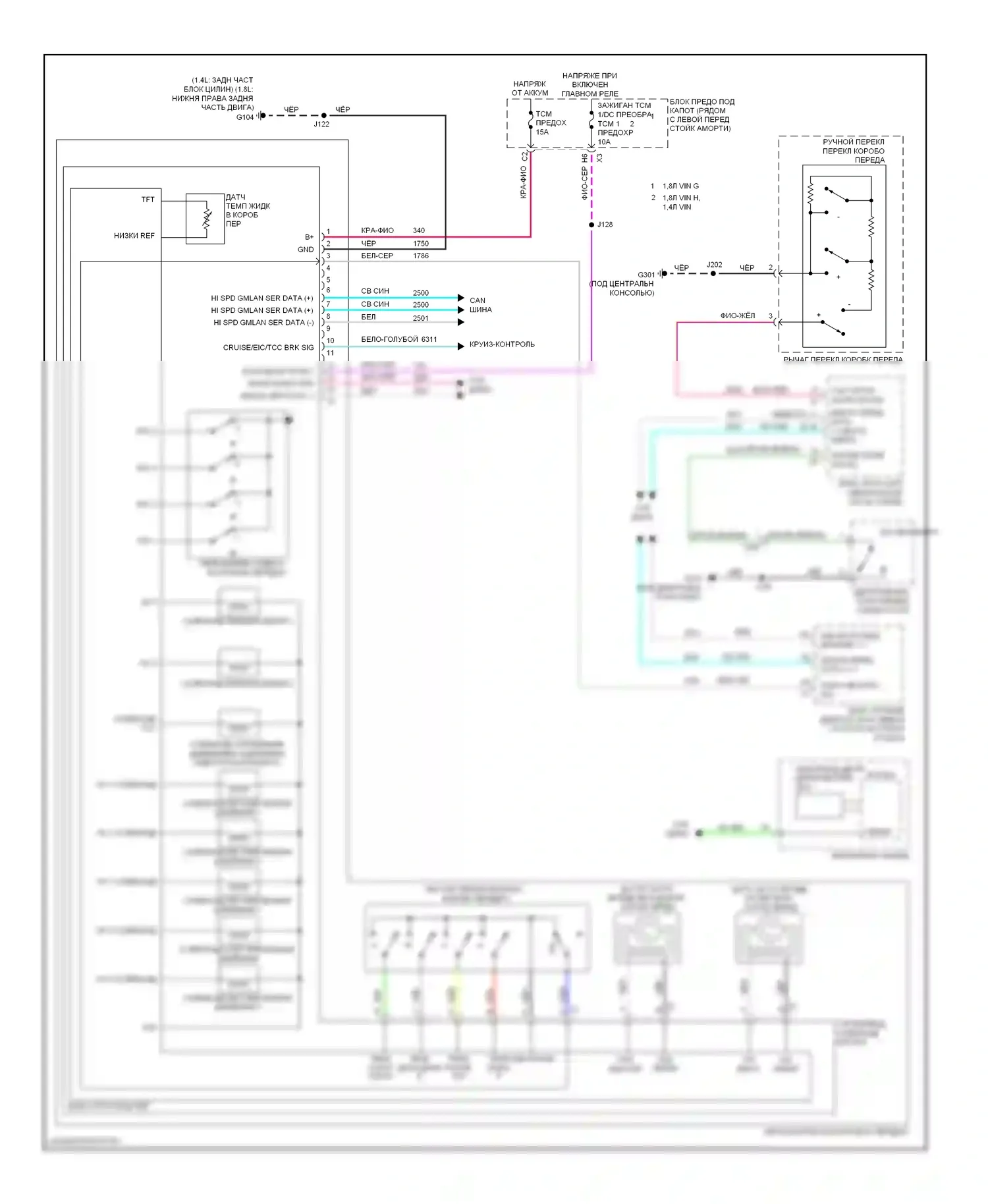 Sonic Chevrolet I (2011-2016): Электросхема коробки передач 