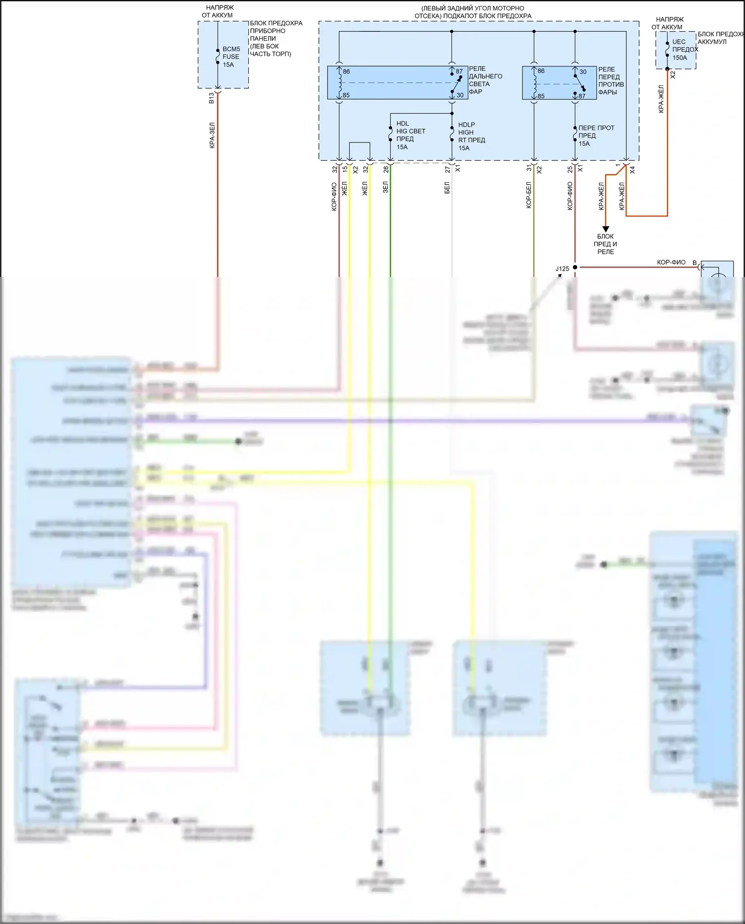 Spark Chevrolet M300 рестайлинг (2016-2024): Электросхема фар 