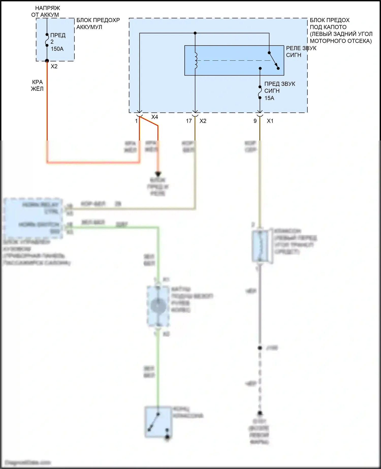 Spark Chevrolet M300 рестайлинг (2016-2024): Электросхема клаксона 