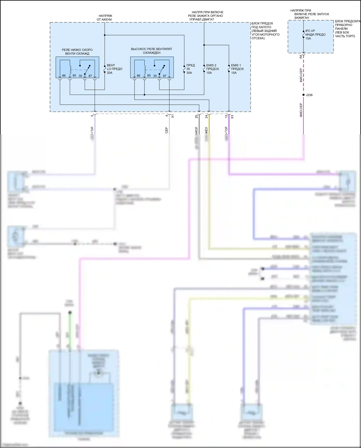 Spark Chevrolet M300 рестайлинг (2016-2024): Электросхема вентилятора охлаждения 