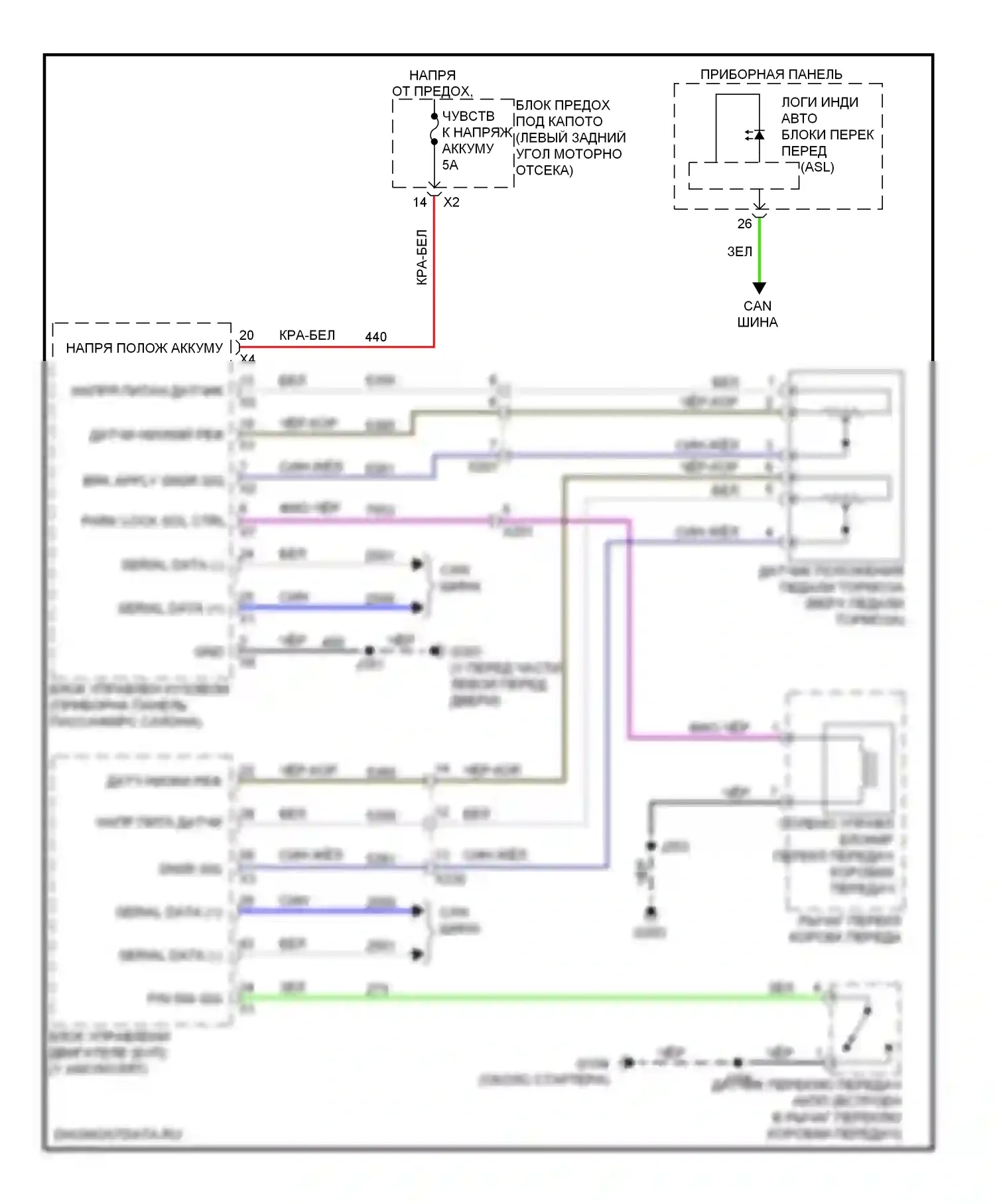 Spark Chevrolet M300 (2009-2016): Электросхема блокировки селектора 