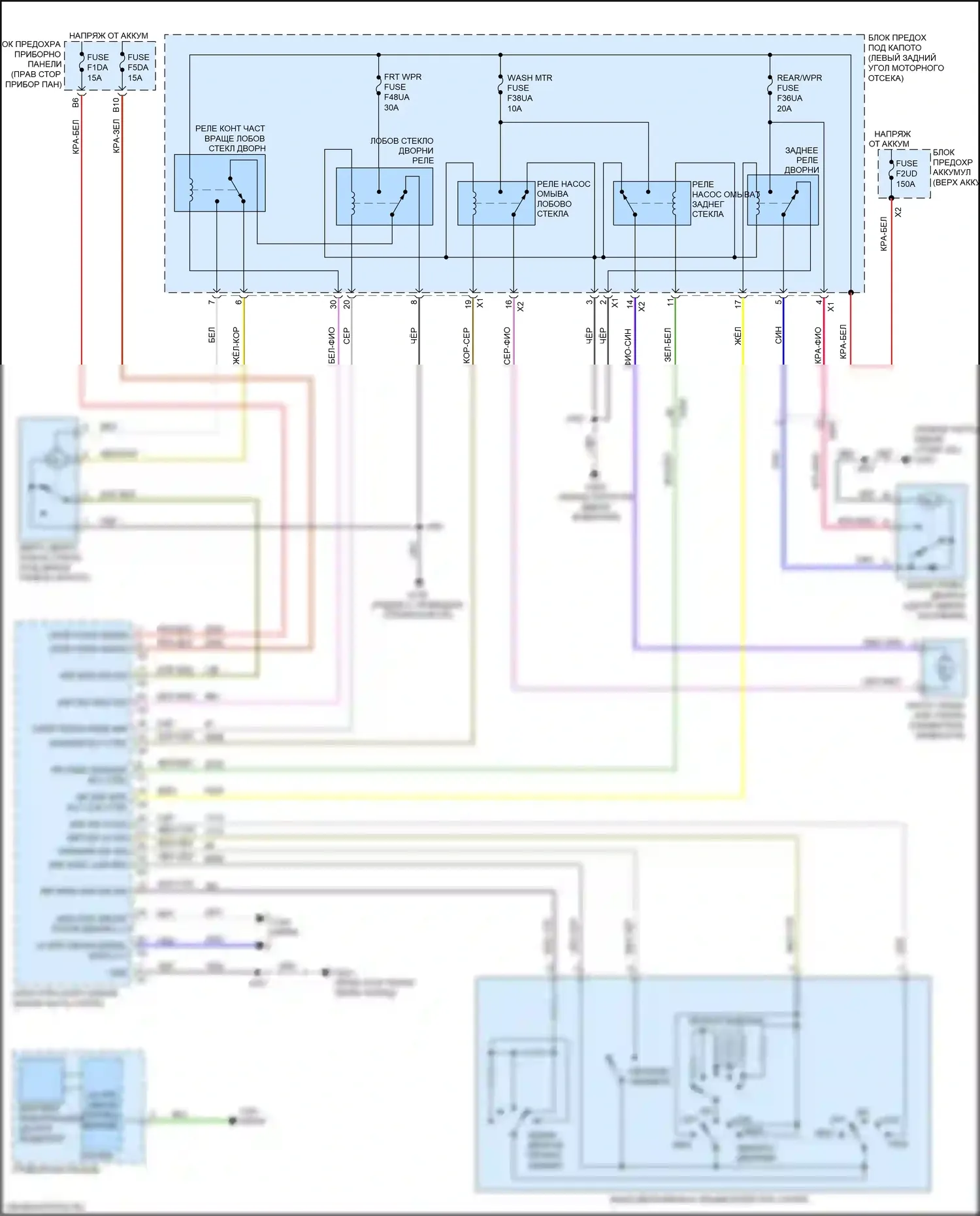 Spark Chevrolet M400 рестайлинг (2018-2024): Дворники и омыватели электросхема 
